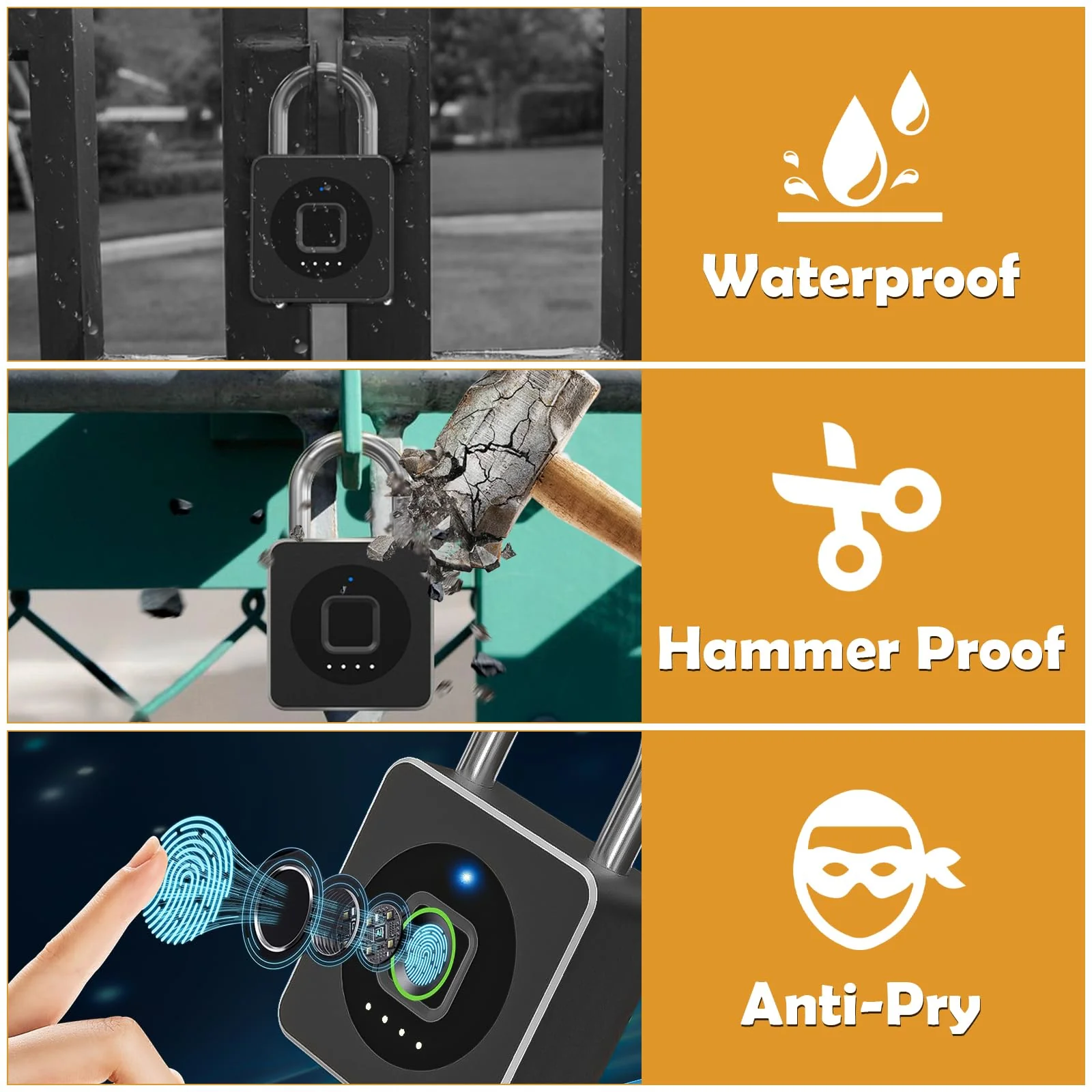 Pothunder Fingerprint Padlock, Fingerprint Lock with APP, Padlock with Keyless Biometric, Smart Padlock Waterproof Suitable for Gym, Locker, Gates, Fence and Storage Black - Image 6