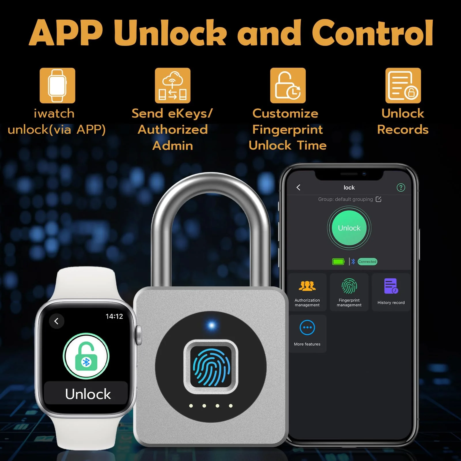Pothunder Fingerprint Padlock, Fingerprint Lock with APP, Padlock with Keyless Biometric, Smart Padlock Waterproof Suitable for Gym, Locker, Gates, Fence and Storage Silver - Image 3