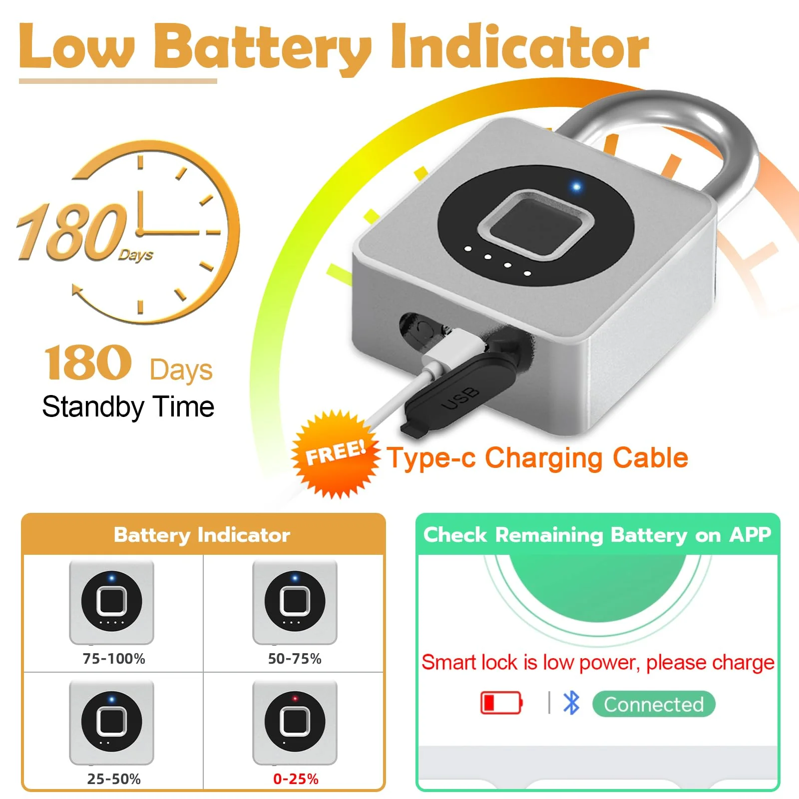Pothunder Fingerprint Padlock, Fingerprint Lock with APP, Padlock with Keyless Biometric, Smart Padlock Waterproof Suitable for Gym, Locker, Gates, Fence and Storage Silver - Image 5
