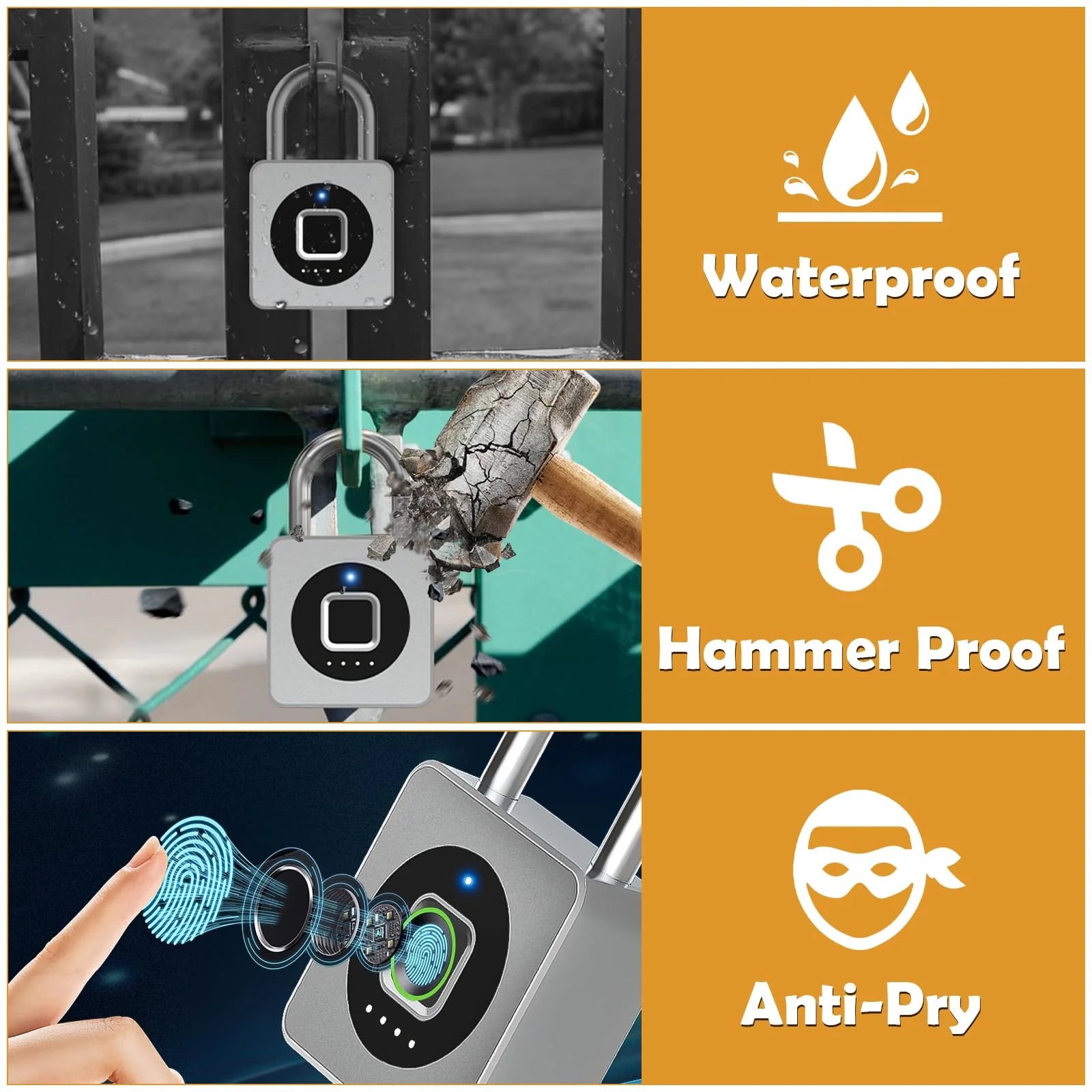 Pothunder Fingerprint Padlock, Fingerprint Lock with APP, Padlock with Keyless Biometric, Smart Padlock Waterproof Suitable for Gym, Locker, Gates, Fence and Storage Silver - Image 6