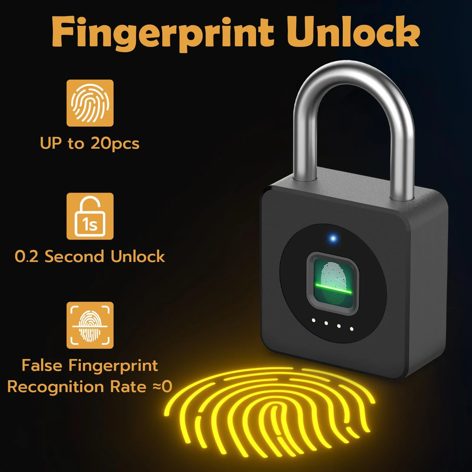 Pothunder Fingerprint Padlock, Fingerprint Lock with APP, Padlock with Steel Cable Keyless Biometric, Smart Padlock Waterproof Suitable for Gym, Locker, Helmet, Gate, Fence, Luggage Black with Cable - Image 2