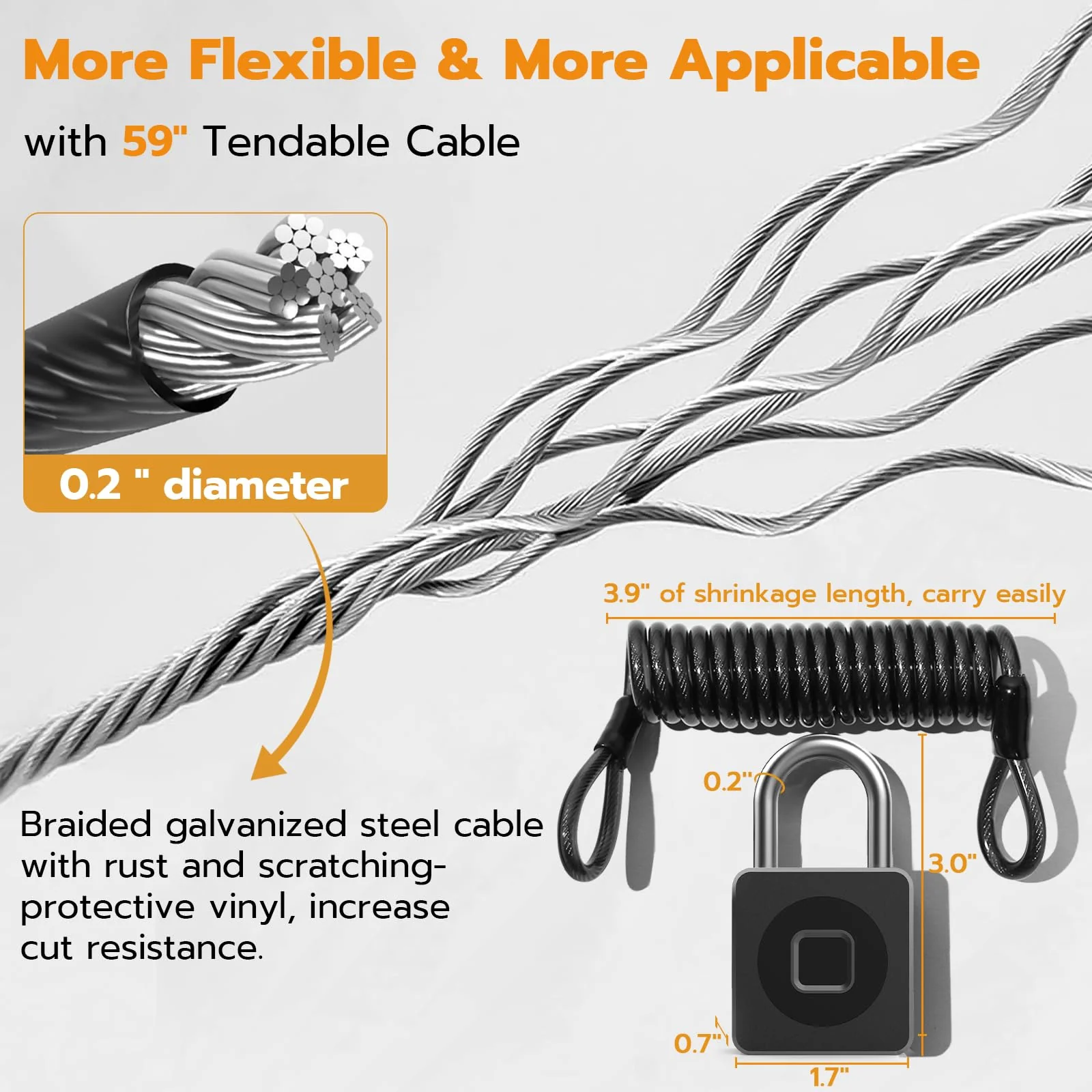 Pothunder Fingerprint Padlock, Fingerprint Lock with APP, Padlock with Steel Cable Keyless Biometric, Smart Padlock Waterproof Suitable for Gym, Locker, Helmet, Gate, Fence, Luggage Black with Cable - Image 4
