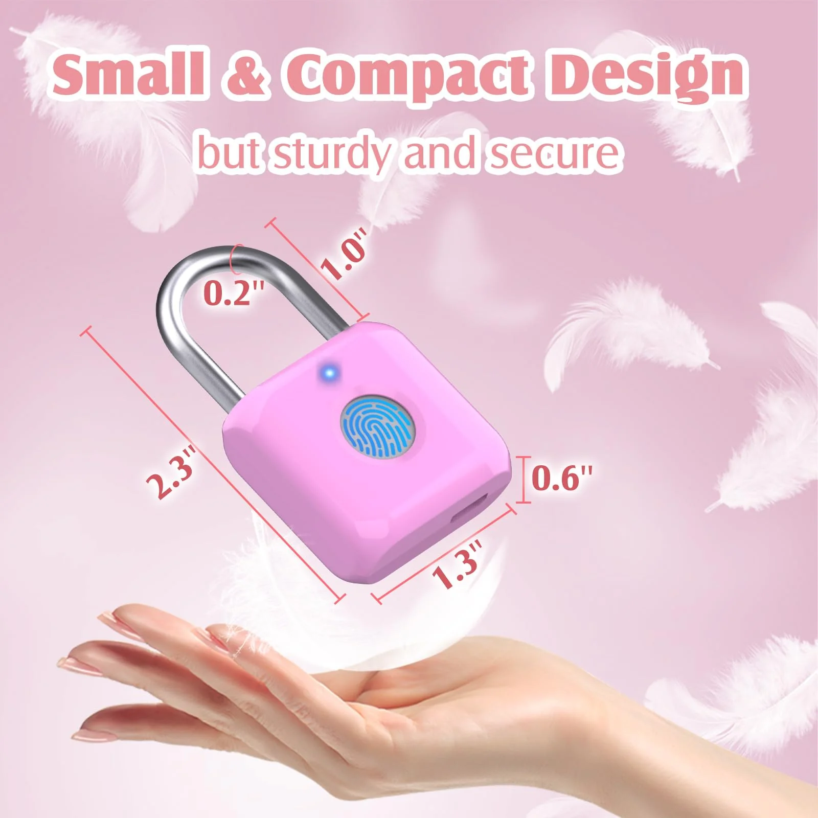 Pothunder Fingerprint Padlock, Locker Lock, Combination Lock, Fingerprint Lock with APP Unlock, USB Rechargeable, Suitable for Gym Locker, Door, Locker Rosebud Pink - Image 6