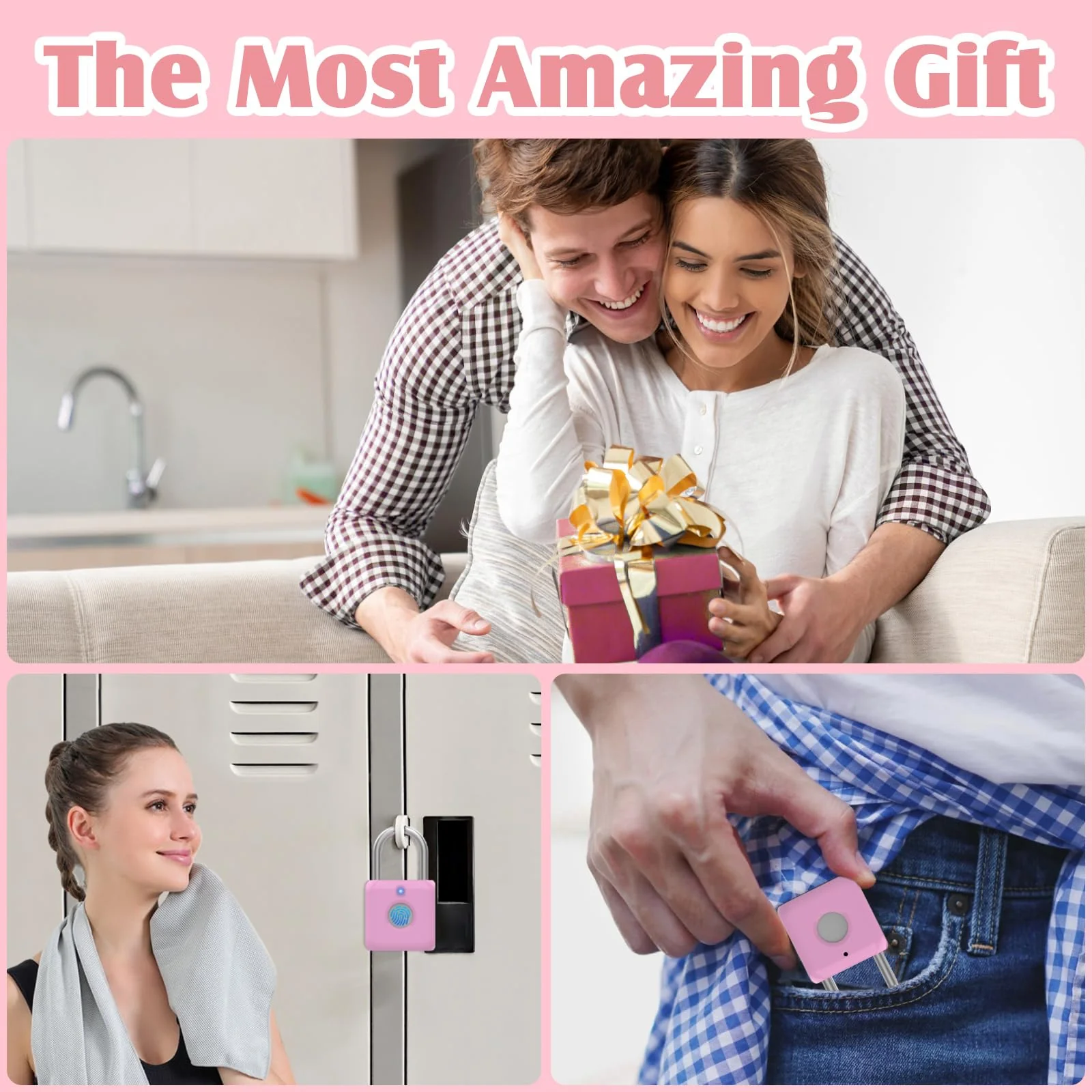 Pothunder Fingerprint Padlock, Locker Lock, Combination Lock, Fingerprint Lock with APP Unlock, USB Rechargeable, Suitable for Gym Locker, Door, Locker Rosebud Pink - Image 7