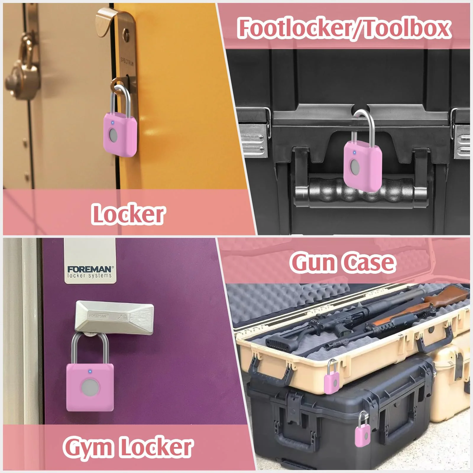 Pothunder Fingerprint Padlock, Locker Lock, Combination Lock, Fingerprint Lock with APP Unlock, USB Rechargeable, Suitable for Gym Locker, Door, Locker Rosebud Pink - Image 9