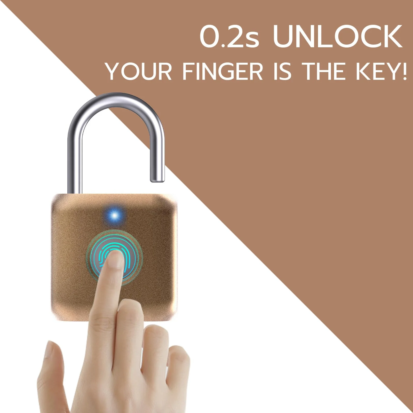 Pothunder Fingerprint Padlock, Smart Padlock, Locker Lock, Biometric Metal Keyless Fingerprint Lock, USB Rechargeable, for Gym Locker, Luggage, Backpack(Placer Gold) Placer Gold - Image 2