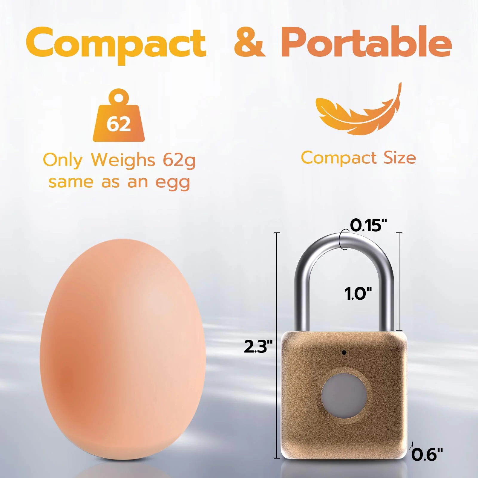 Pothunder Fingerprint Padlock, Smart Padlock, Locker Lock, Biometric Metal Keyless Fingerprint Lock, USB Rechargeable, for Gym Locker, Luggage, Backpack(Placer Gold) Placer Gold - Image 6
