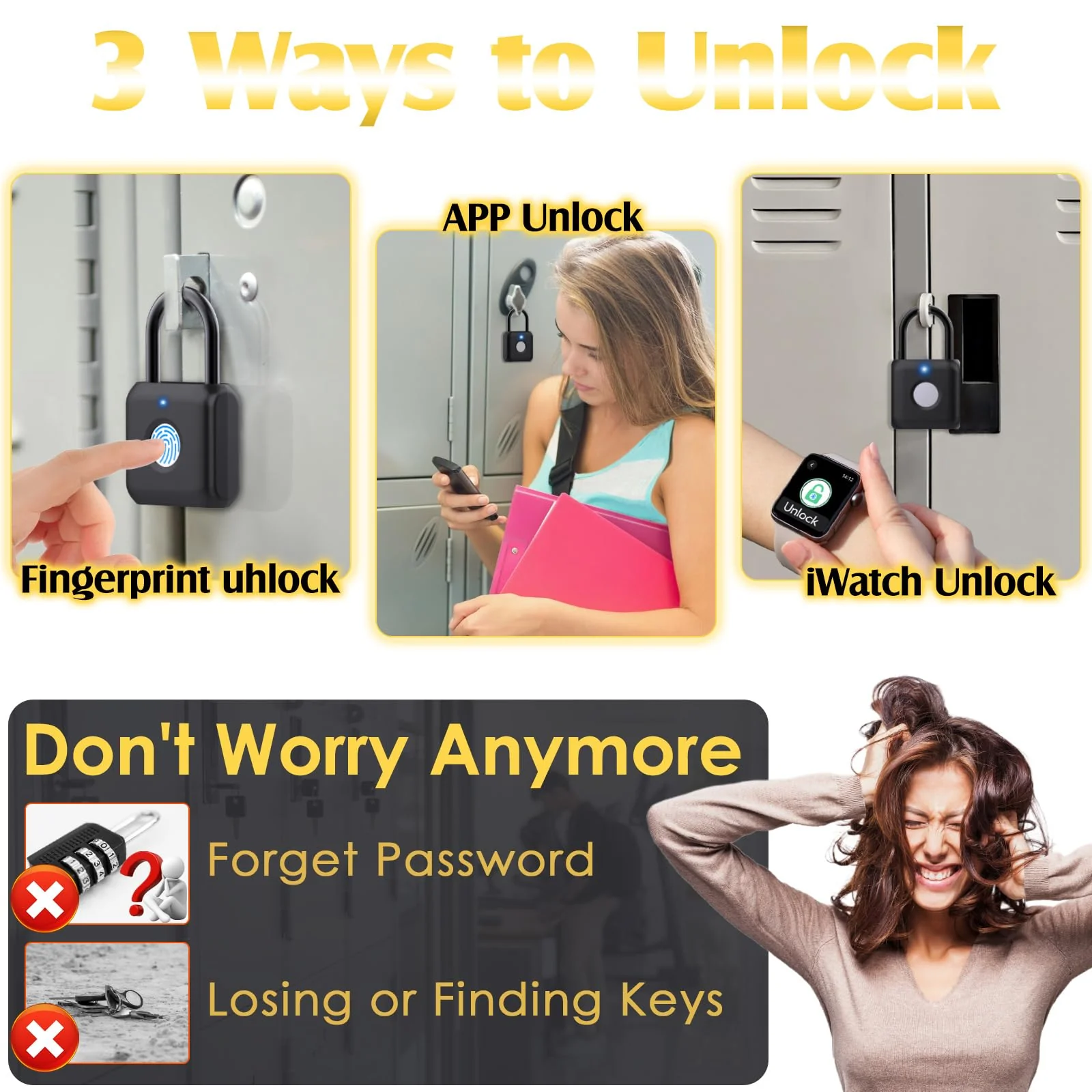 Pothunder Fingerprint Padlock, Smart Padlock, Locker Lock, Combination Lock, Fingerprint Lock with APP Unlock, USB Rechargeable, Suitable for Gym Locker, Door, Locker(Black) Black - Image 2