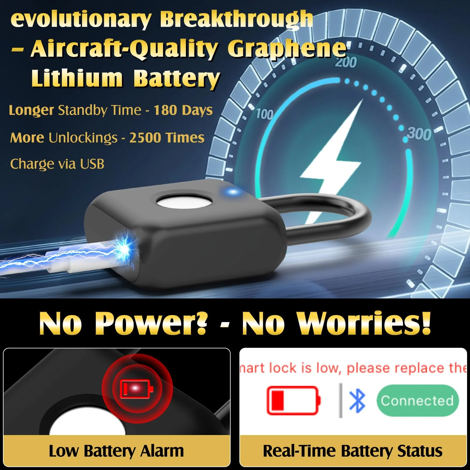 Pothunder Fingerprint Padlock, Smart Padlock, Locker Lock, Combination Lock, Fingerprint Lock with APP Unlock, USB Rechargeable, Suitable for Gym Locker, Door, Locker(Black) Black - Image 5