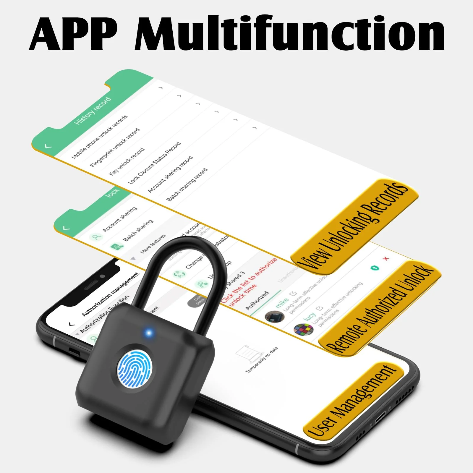 Pothunder Fingerprint Padlock, Smart Padlock, Locker Lock, Combination Lock, Fingerprint Lock with APP Unlock, USB Rechargeable, Suitable for Gym Locker, Door, Locker(Black) Black - Image 8