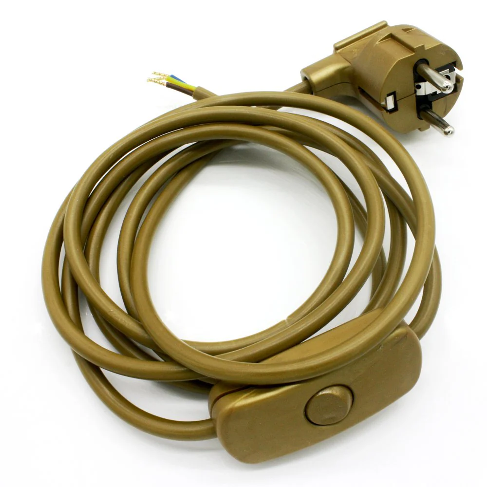 Power Cable with Plug and Switch 2 Metres Gold Connection Cable Power Cable with Cord Switch and Angled Plug 3 x 0.75 mm² 250 V G Length 2000 mm - Image 3