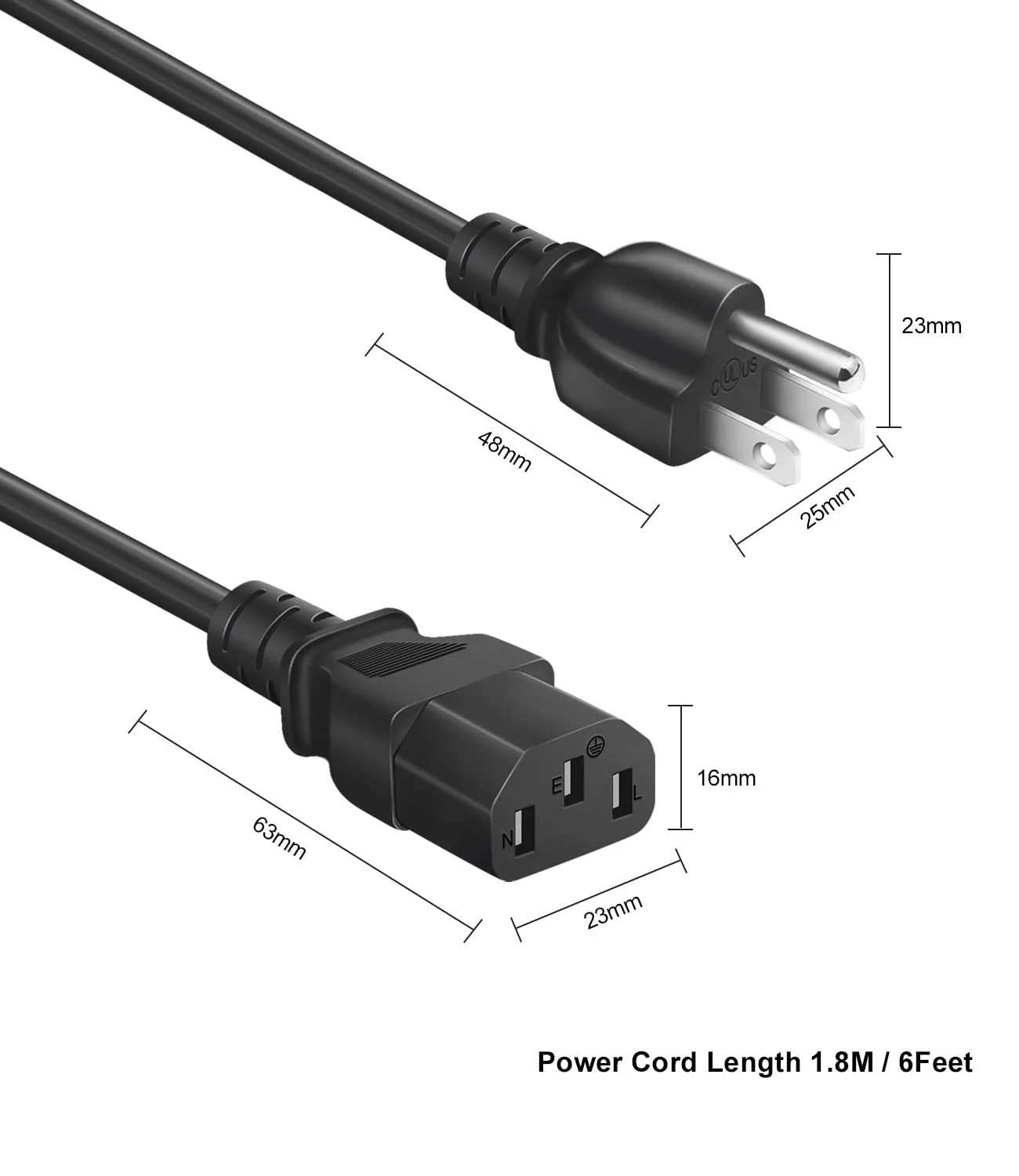 Power Cord Cable for Amplifier Musical Peavey Vox Guitar Amp PC AC Amplifiers, 18 AWG Universal 3 Prong Replacement AC Power Cord Cable 6FT 6 Feet - Image 5