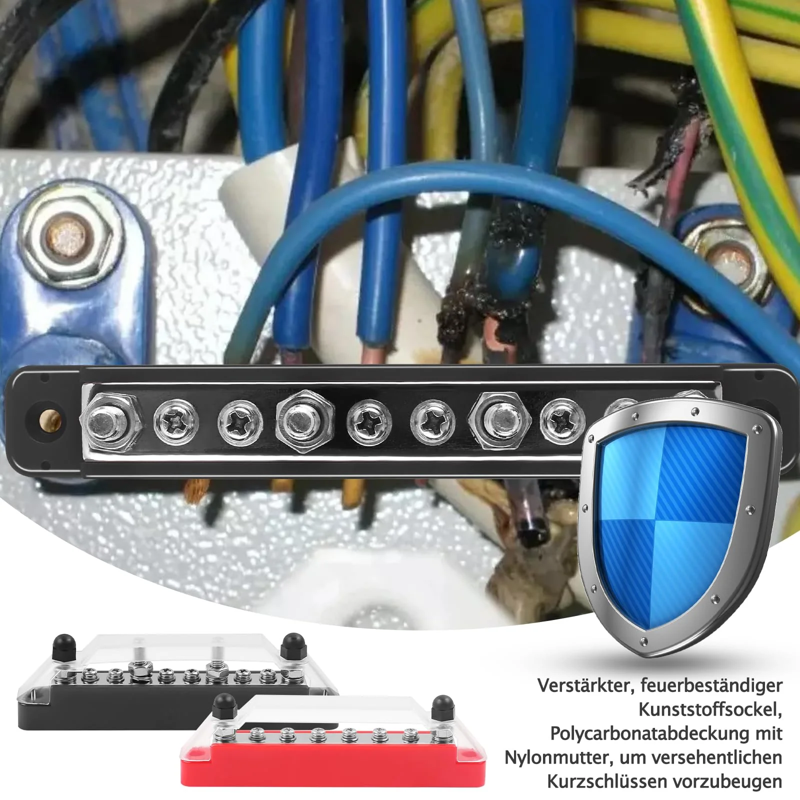 Power Distribution Block Busbar with Cover 150A Marine Battery Terminals Distribution Block with M6 Connection Bolts, M4 Connection Screws for Car, Boat, RV (4 x M6 Bolts, 6 x M4 Screws) 4 x M6 bolts, 6 x M4 screws - Image 5