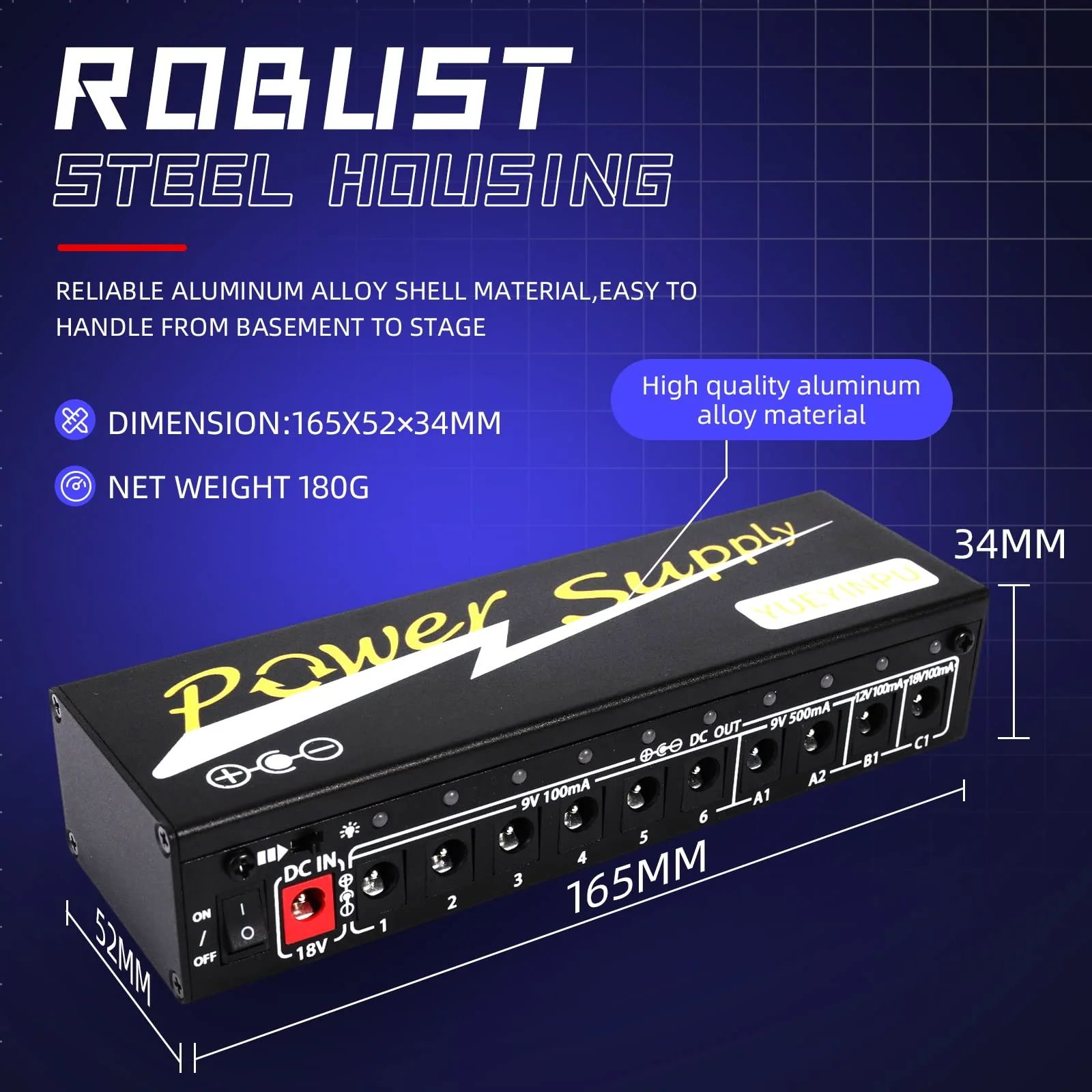 Power Supply for Guitar Effect Pedals 10 Isolated DC Output 9V/12V/18V for Effect Pedal with Separate Short-Circuit Protection - Image 5
