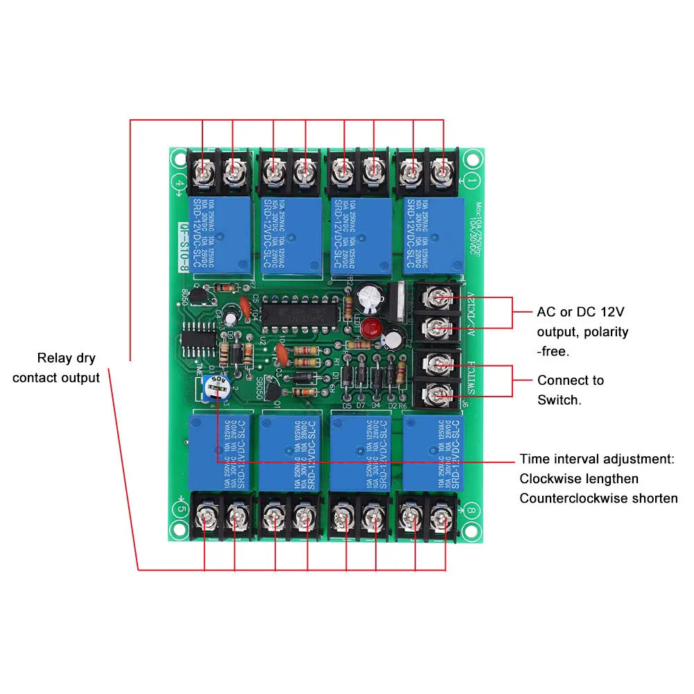 Power Time Sequence Board 8 Channels Power Time Sequence Board 0.2-4S Adjustable Sequential Controller Module for Stage KTV or Audio Devices - Image 6
