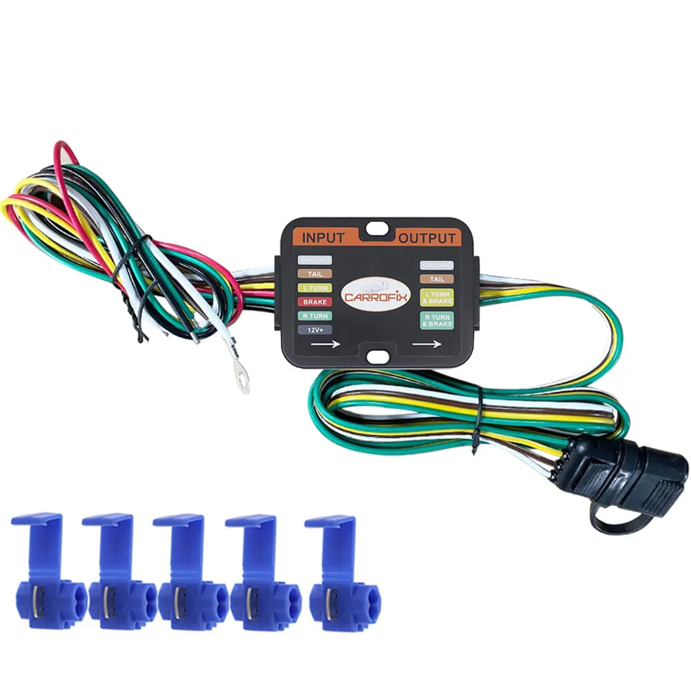 Powered 3-to-2-Wire Trailer Tail Light Converter with 1.5ft Leads and 4.8ft 4-Way Wiring Harness Connector - LED Compatible - Image 2