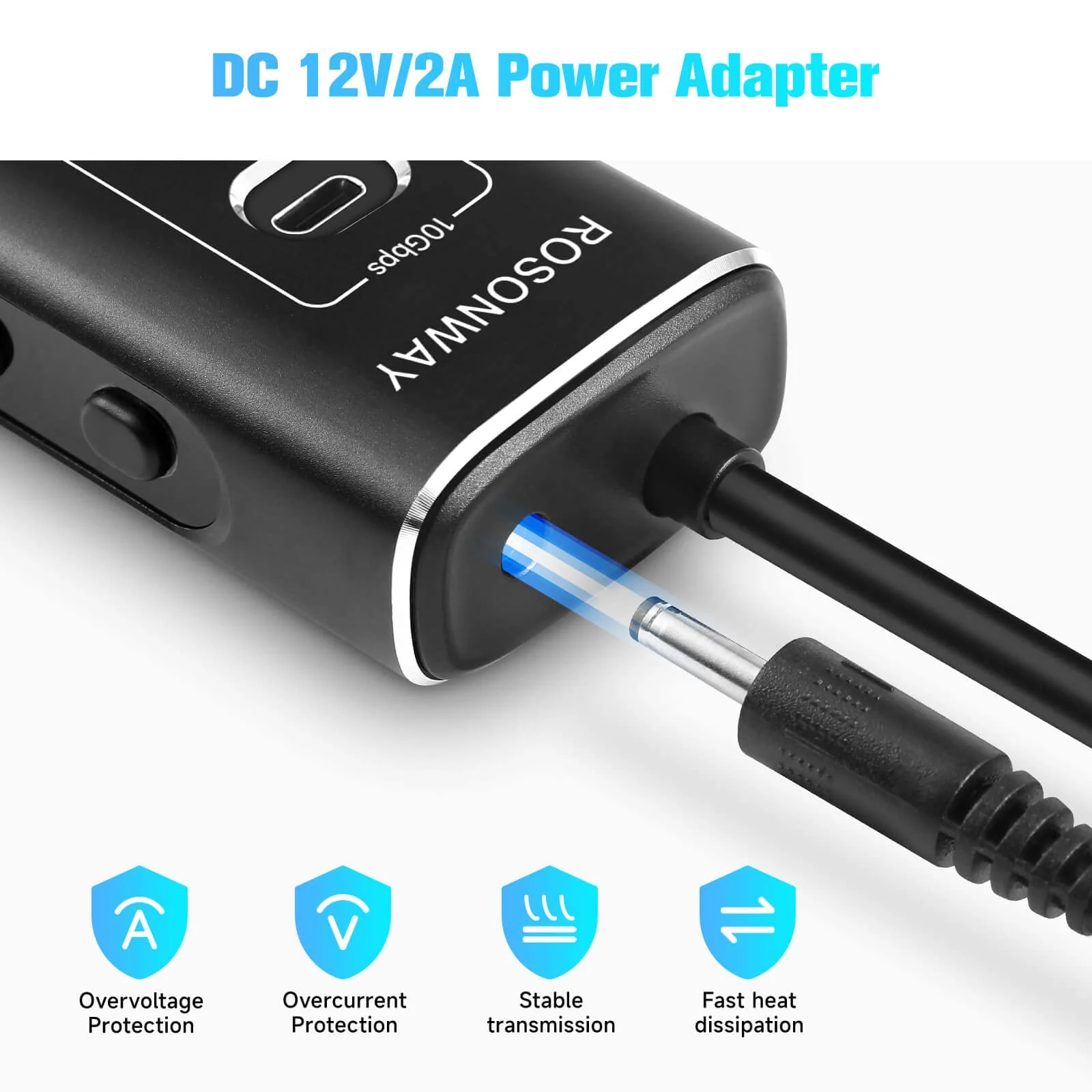 Powered USB Hub, Rosonway 7-Port USB 3.2/USB C Hub with 10Gbps USB-A 3.2, 2 USB-C 3.2, 4 USB 3.0 Ports, Individual Switches and 12V Power Adapter, Aluminum USB Port Expander for Laptop/PC, RSH-A107C - Image 6