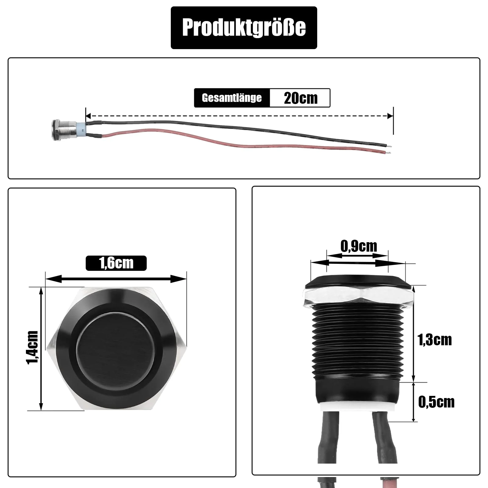 Powice 2 x 12 mm Waterproof Switch, 12 V Waterproof Momentary Reset Switch, Push Button 6A/6V/12V/24V/125V/250V, Suitable for Horns, Car Bells, Cars etc. with Wire (Flat Head) - Image 2