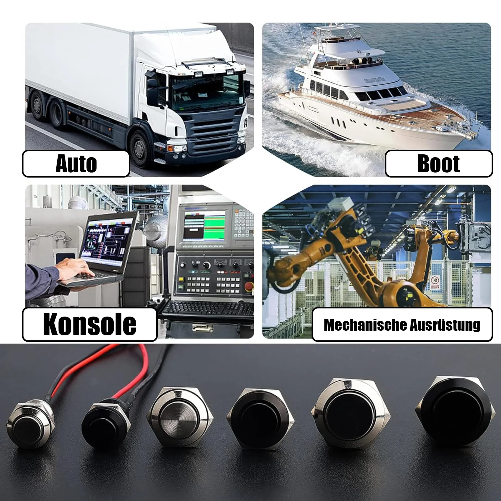 Powice 2 x 12 mm Waterproof Switch, 12 V Waterproof Momentary Reset Switch, Push Button 6A/6V/12V/24V/125V/250V, Suitable for Horns, Car Bells, Cars etc. with Wire (Flat Head) - Image 6