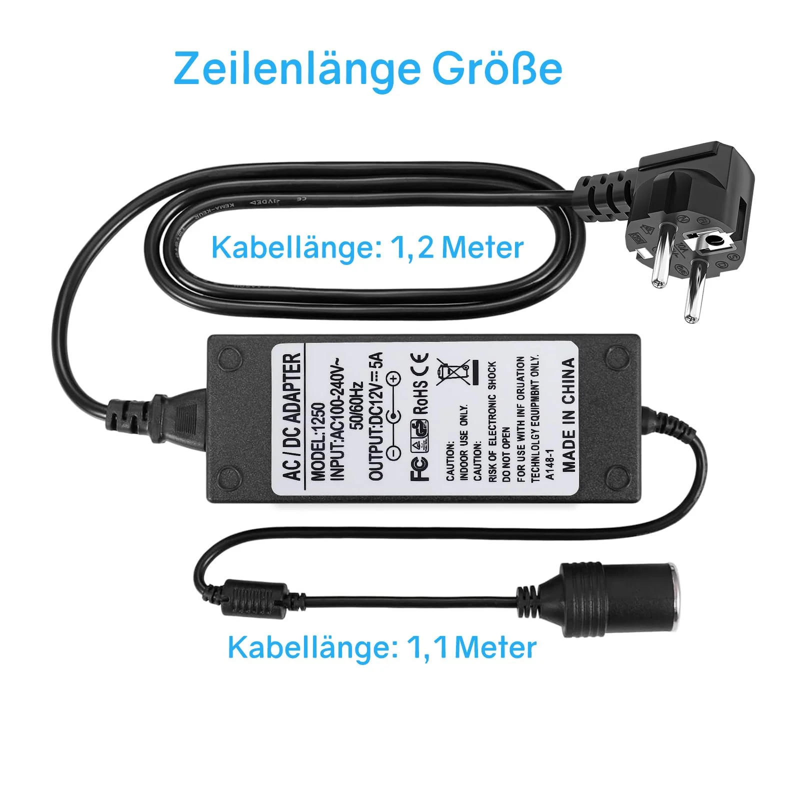 Powice Voltage Converter 230 V to 12 V, Adapter Cigarette Lighter Socket 5 A 60 W, Adapter 12 V to 230 V Suitable for Car Cool Box, Vacuum Cleaner Cigarette Lighter Car Fan Humidifier - Image 2
