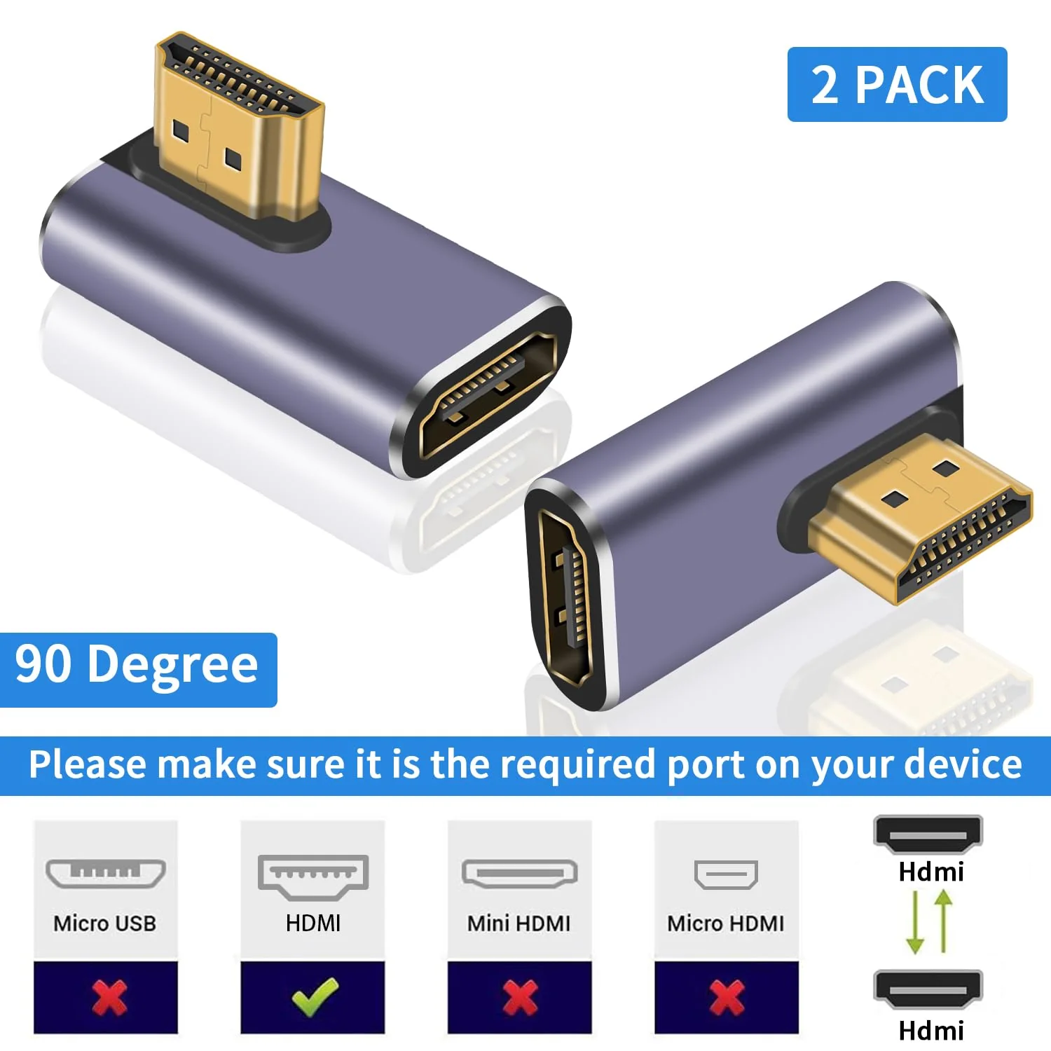 Poyiccot 8K HDMI 90 Degree Adapter, Left Angle HDMI Adapter, 48Gbps HDMI Male to Female Adapter, HDMI 2.1 Extender with LED Light for Laptop,DVD,TV, Monitors,PS5 (2Pack) HDMI Left Angle - Image 3