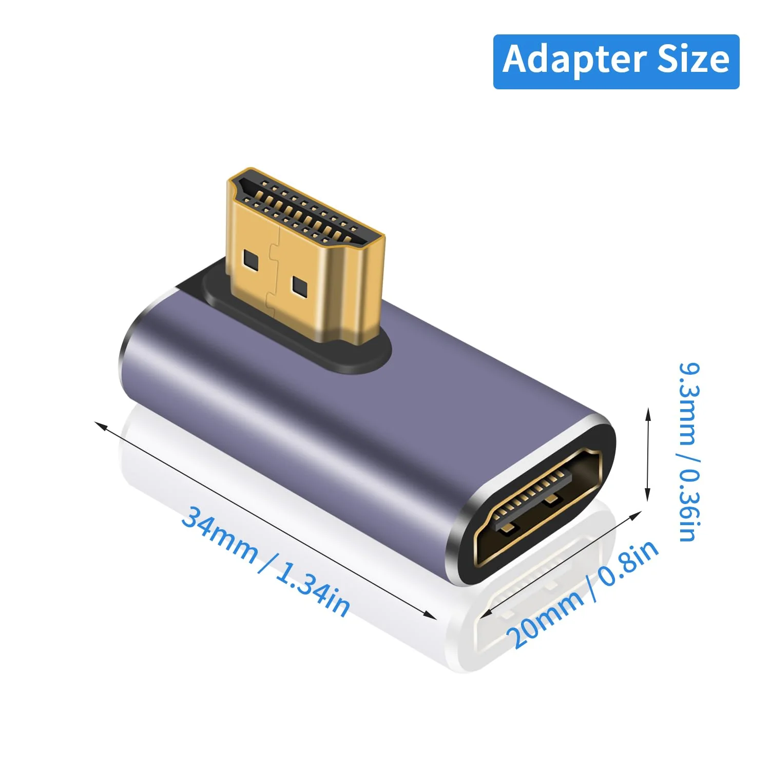 Poyiccot 8K HDMI 90 Degree Adapter, Left Angle HDMI Adapter, 48Gbps HDMI Male to Female Adapter, HDMI 2.1 Extender with LED Light for Laptop,DVD,TV, Monitors,PS5 (2Pack) HDMI Left Angle - Image 6