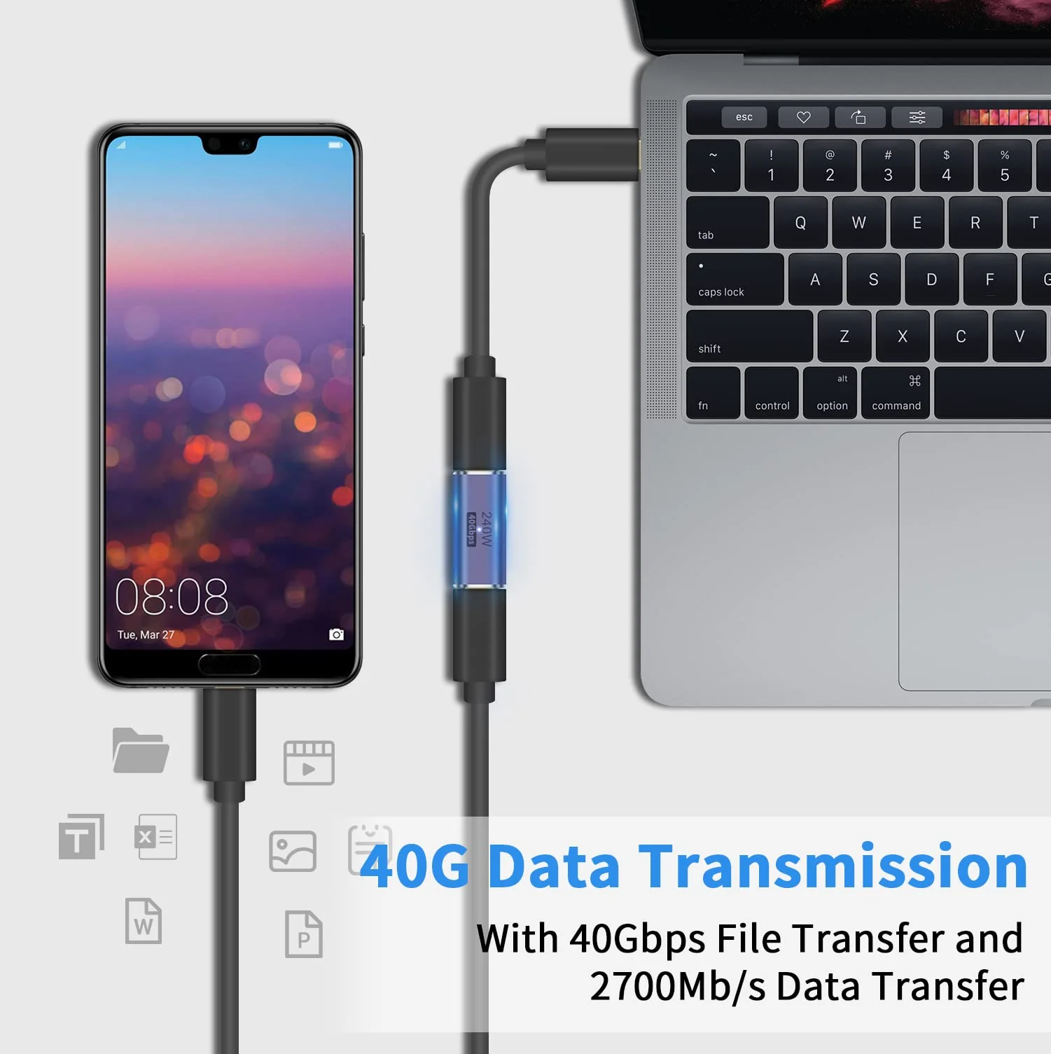 Poyiccot USB C Female to Female Adapter, USB C Coupler 240W Power Delivery, 40Gbps USB C Female to Female Coupler with 8K@60Hz Video Display Compatible for iPad, Macbook,Thunderbolt 4/3 (2Pack) - Image 3