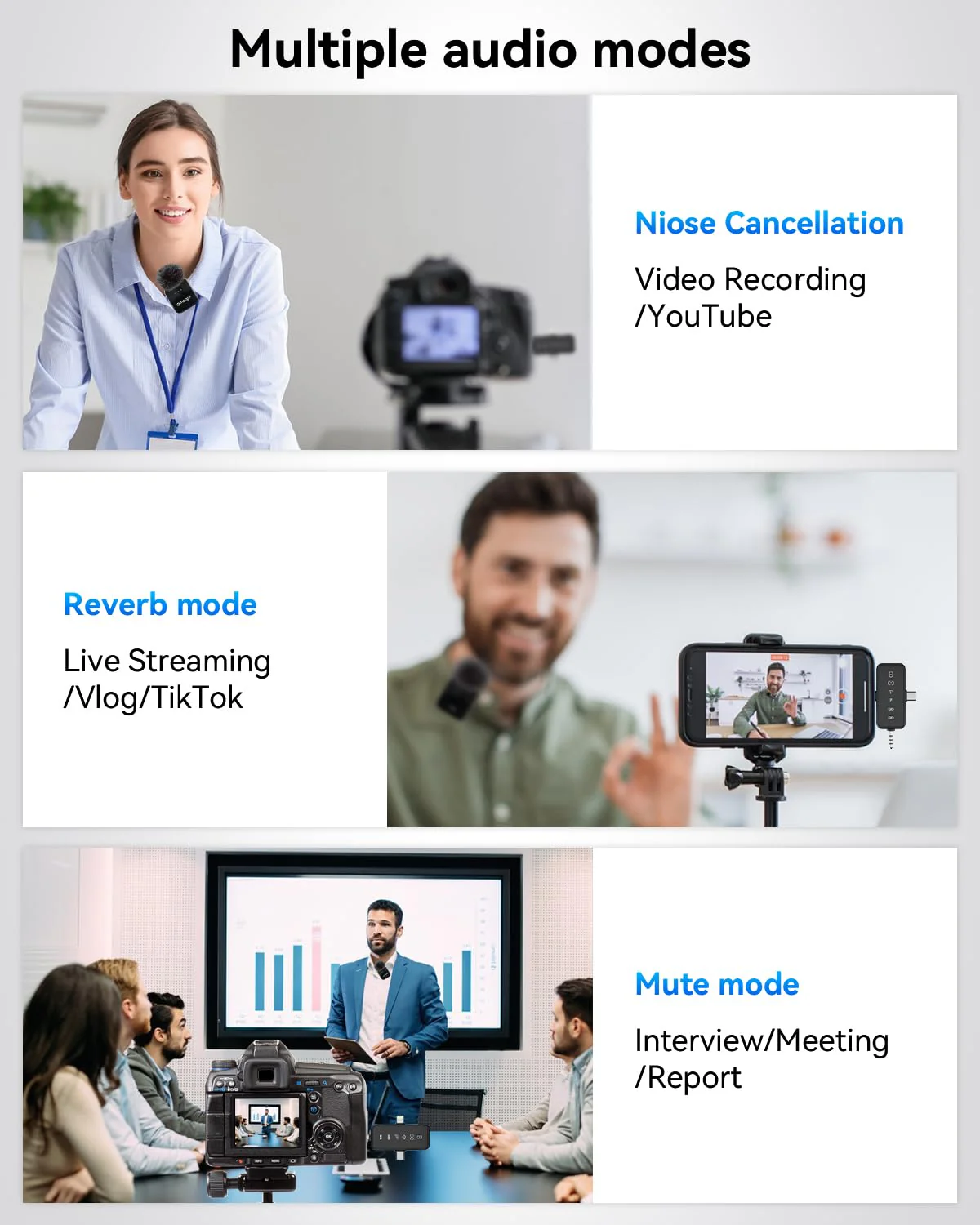 PQRQP 3 in 1 Microphone for iPhone/Android/Camera, Wireless Microphones, 328ft Transmission, 18H Battery Life, Mini Microphone for Record Interview, Vlogs, YouTube, Tiktok, Preamps Ebony Black - Image 7