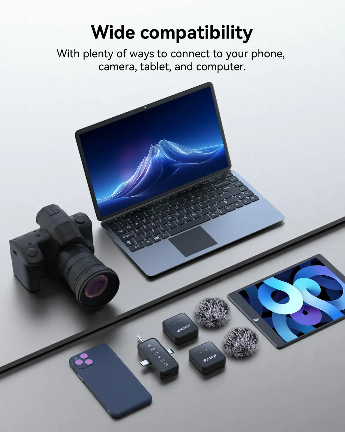 PQRQP 3 in 1 Microphone for iPhone/Android/Camera, Wireless Microphones, 328ft Transmission, 18H Battery Life, Mini Microphone for Record Interview, Vlogs, YouTube, Tiktok, Preamps Ebony Black - Image 8