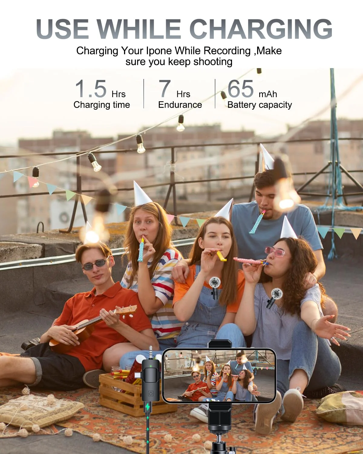 PQRQP 3 in 1 Professional Wireless Lavalier Microphone for iPhone, Android, Camera, Wireless Microphones, Mini Microphone, Crystal Clear Sound Quality for Recording, Live Streaming, Microphone Clips Elegant Black - Image 7