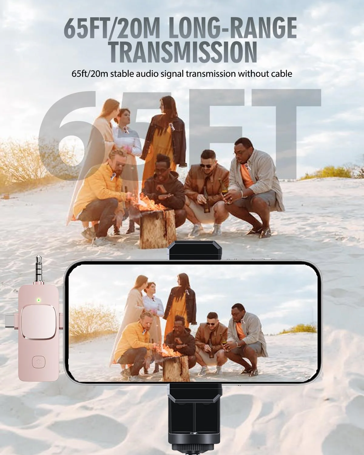 PQRQP 3 in 1 Wireless Lavalier Microphone for iPhone, iPad, Android, Camera, Mini Microphone, 7-Hour Battery, High Definition Sound Quality for Interview, Video Podcast, Vlog (Pink) Pink - Image 7