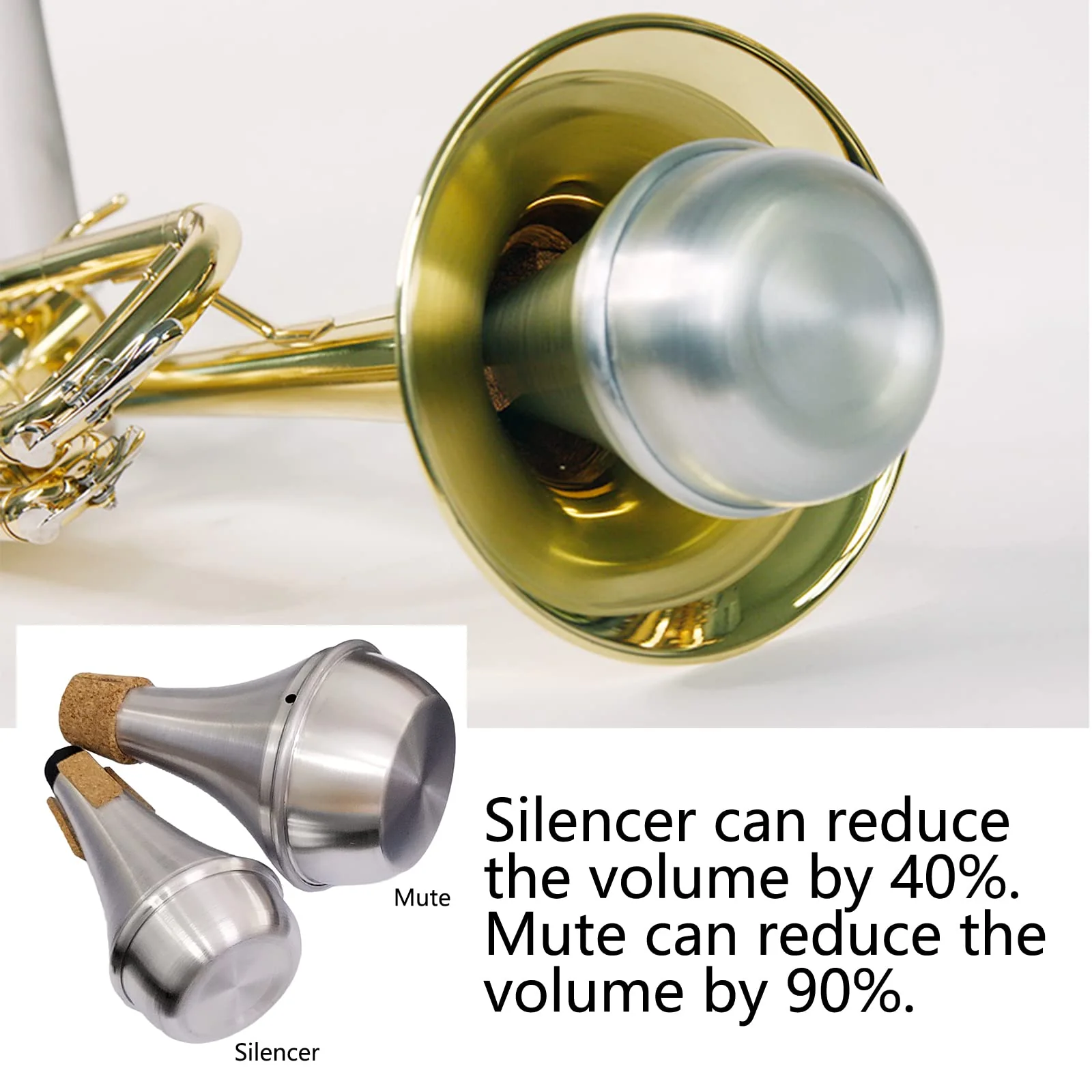 Practice Silencer Brass Trumpet Mute Aluminum Cork Musical Instrument Part (2Pcs (Mute+Silencer)) 2Pcs (Mute+Silencer) - Image 5