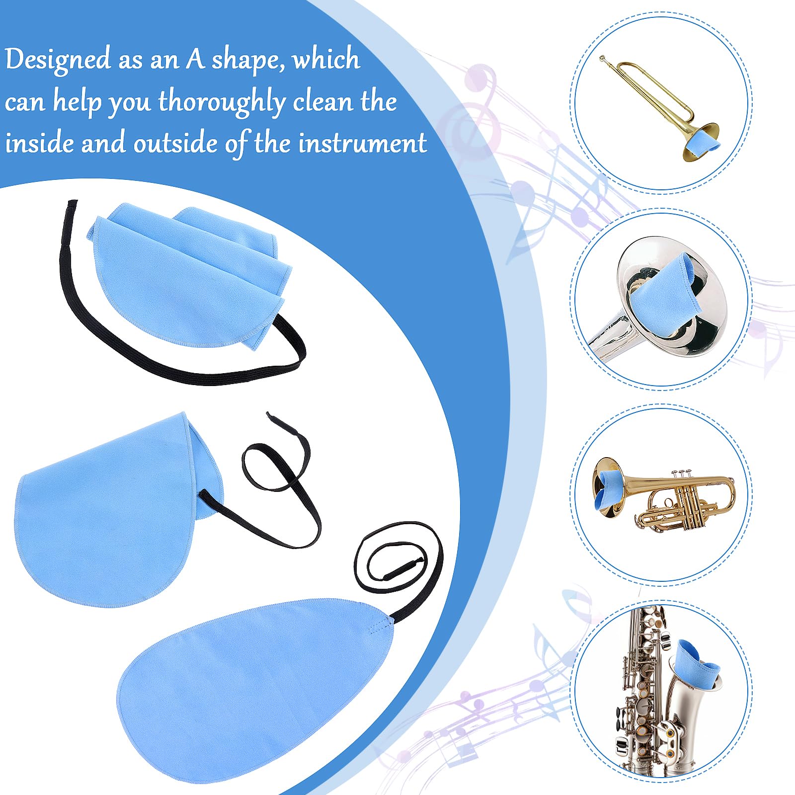 Prasacco 3 Pcs Clarinet Swab Cloth Clarinet Cleaning Cloth for Inside Tube Clarinet Cleaning Kit Clarinet Accessories Cleaning Swab Suitable for Clarinet Piccolo Flute Saxophone (Blue) - Image 4