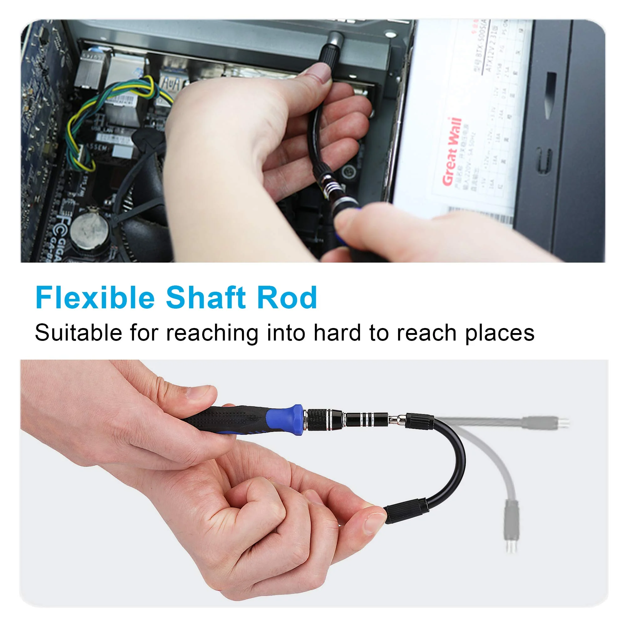Precision Screwdriver Kit, XOOL 62 in 1 Electronics Repair Tool Kit, Magnetic Driver Kit with Flexible Shaft, Extension Rod for Mobile Phone, Smartphone, Game Console, PC, Tablet - Image 5