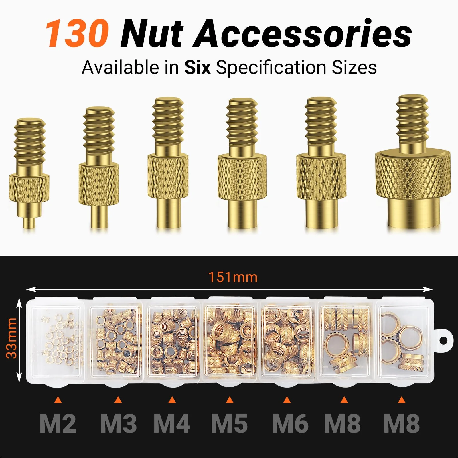 Preciva Threaded Inserts Soldering Tips Set, 6-Piece Soldering Tips for Thread Insert + 130-Piece Thread Inserts M2/M3/M4/M5/M6/M8 - Image 3
