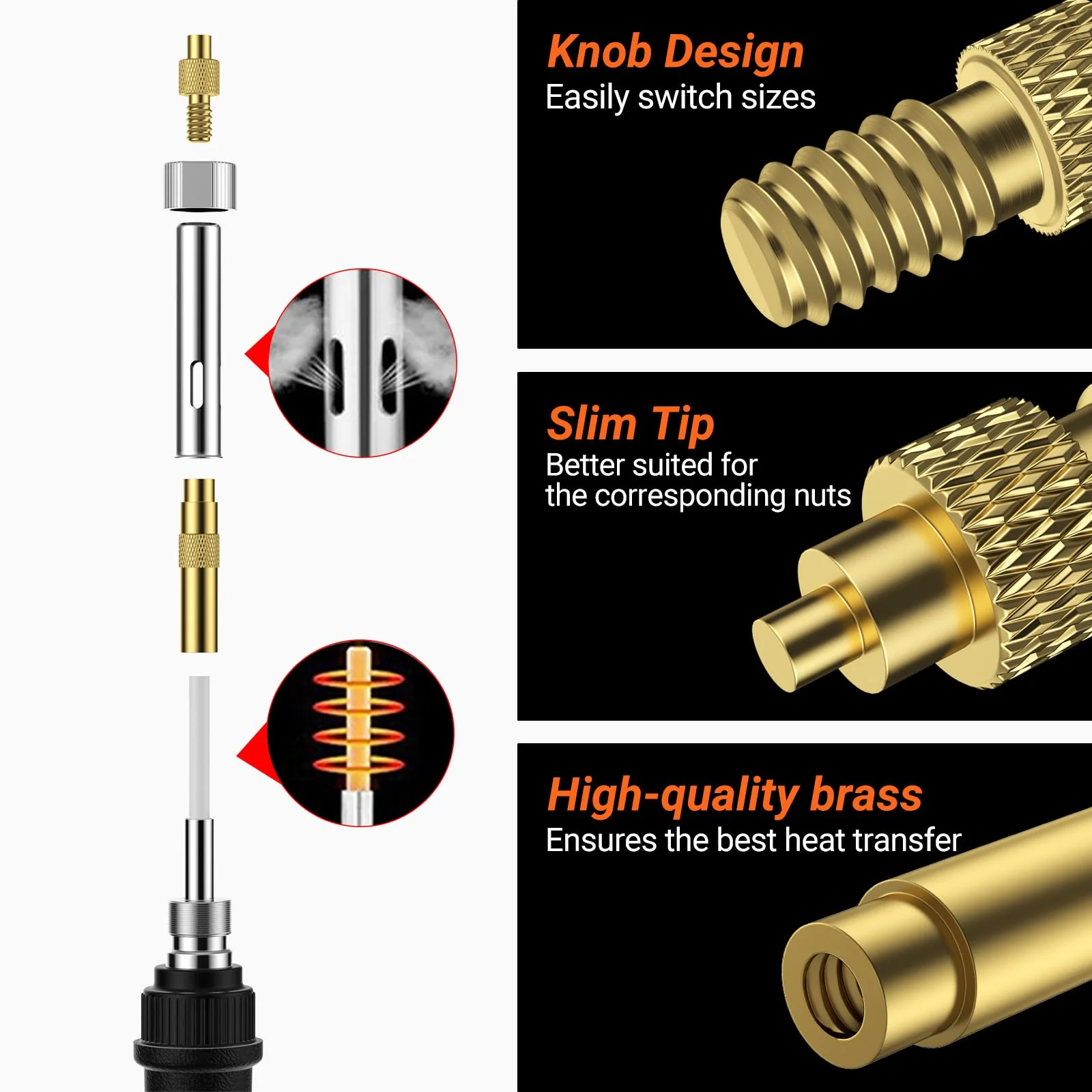 Preciva Threaded Inserts Soldering Tips Set, 6-Piece Soldering Tips for Thread Insert + 130-Piece Thread Inserts M2/M3/M4/M5/M6/M8 - Image 4