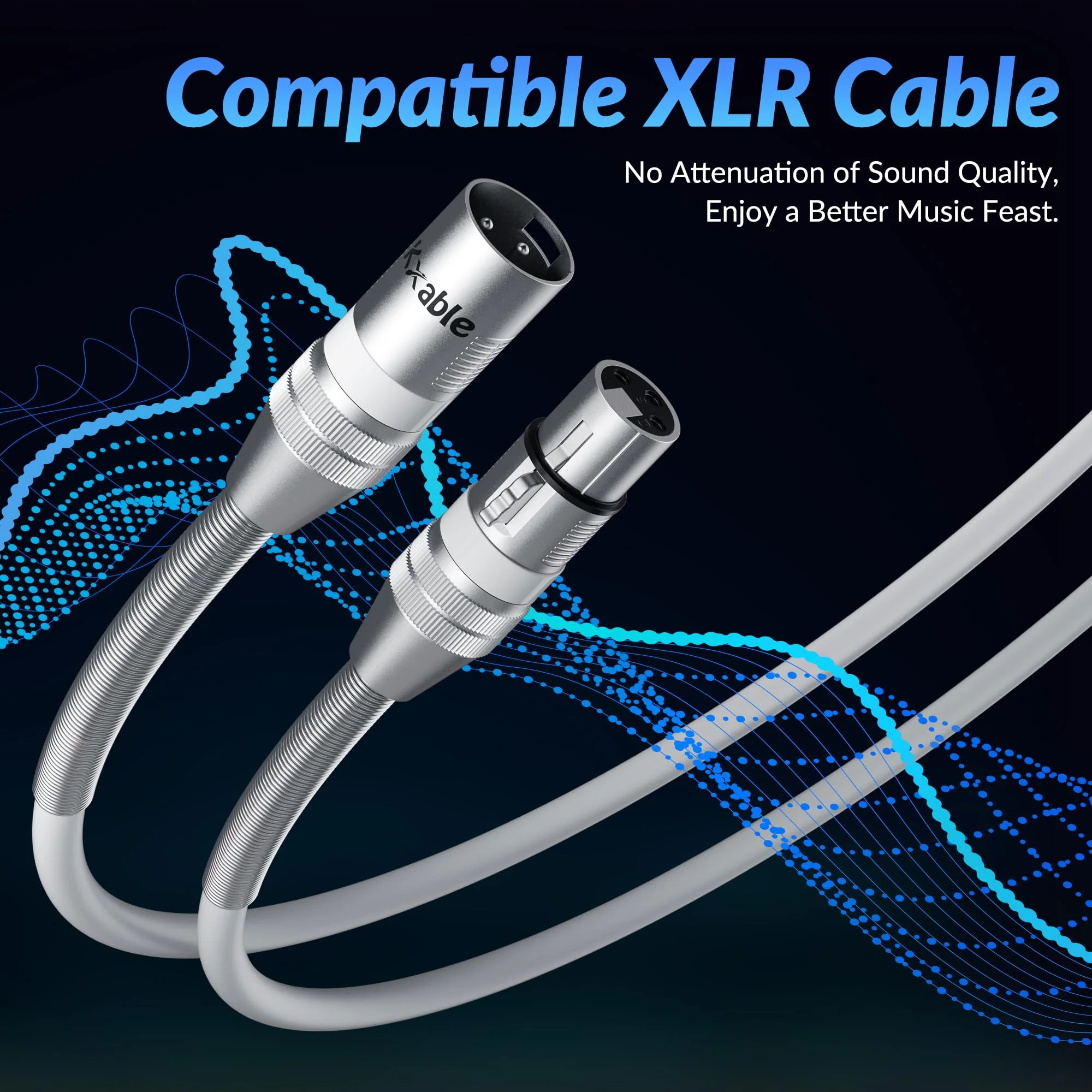 Premium 25 Feet XLR Microphone Cable, Heavy Duty 22AWG OFC XLR Male to Female Cord, 3-Pin Shielded Mic Speaker Cable, Zinc Alloy Connectors, Metal Spring SR, White 25FT - Image 5