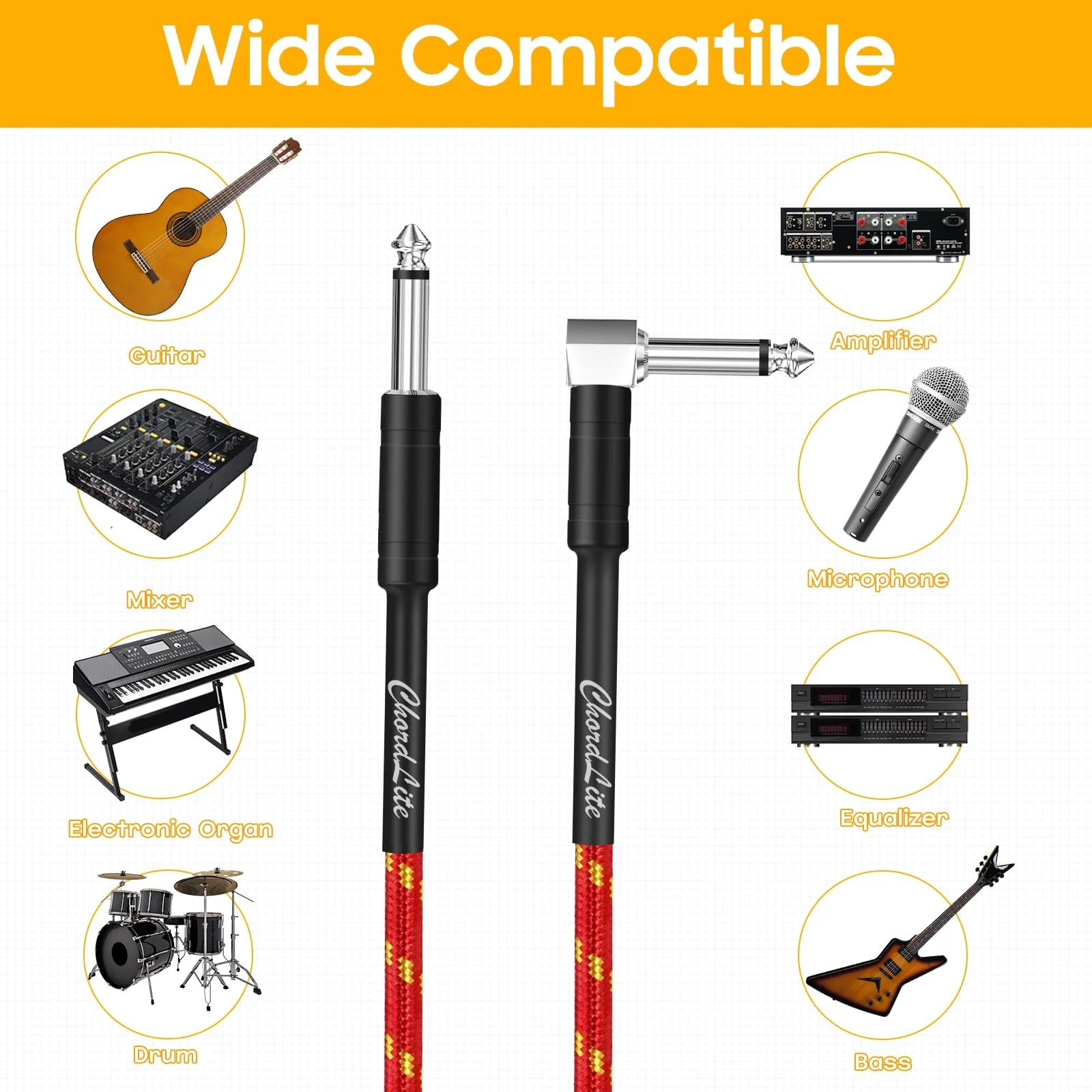 Premium Guitar Cable 10Ft,Basics TS Instrument Cable,1/4 Noise Free and Long-Lasting Guitar Cord for Electric Guitar/Bass and Keyboard (Right Angle to Straight, 10FT) Right Angle to Straight - Image 5