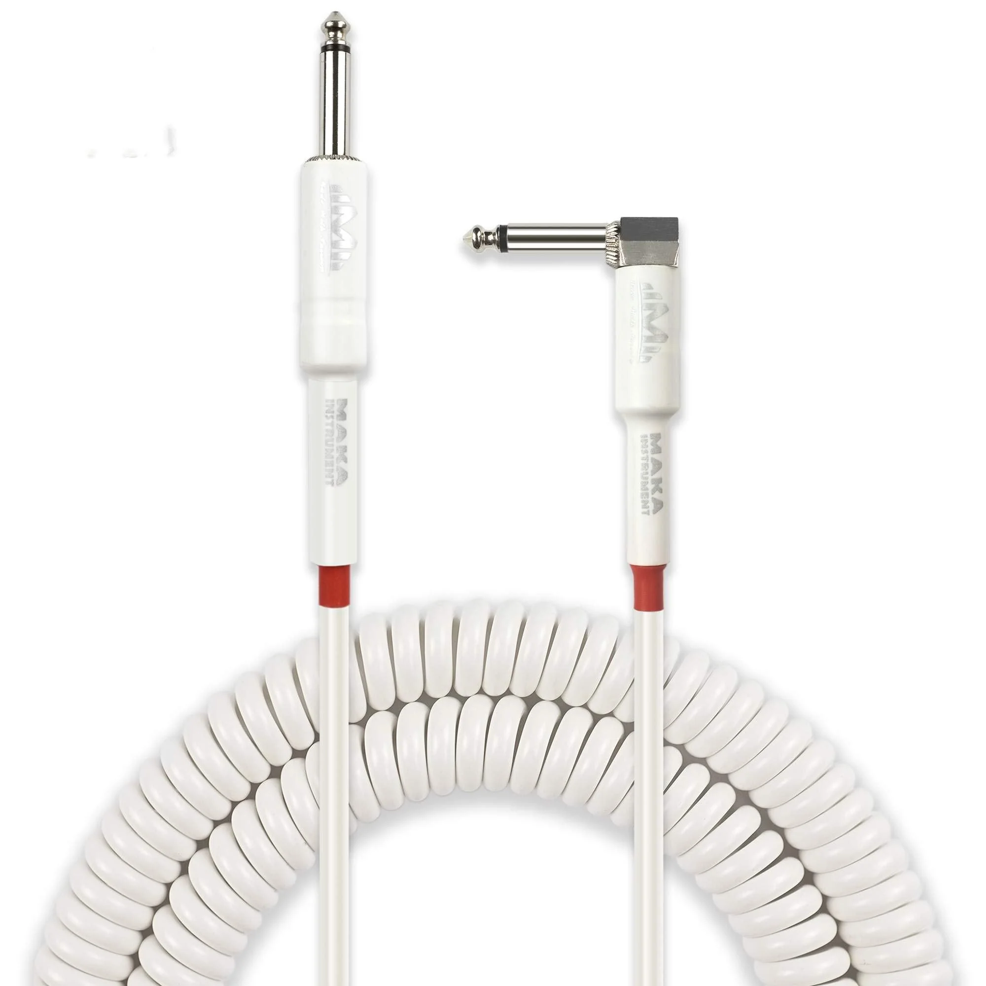 Premium Guitar Coil Cable 30 Feet, Instrument Coiled Curly Cord for Guitar Bass, 1/4 inch Right Angle to Straight, White 30' (White)