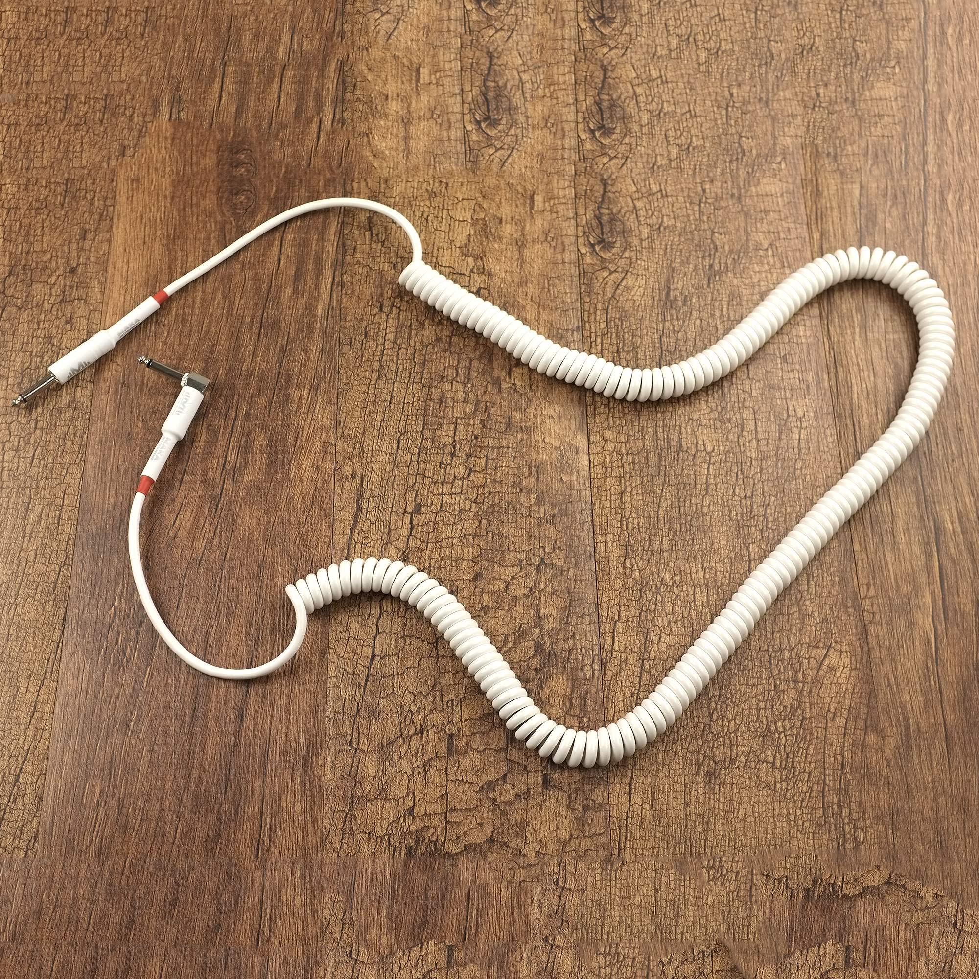 Premium Guitar Coil Cable 30 Feet, Instrument Coiled Curly Cord for Guitar Bass, 1/4 inch Right Angle to Straight, White 30' (White) - Image 4