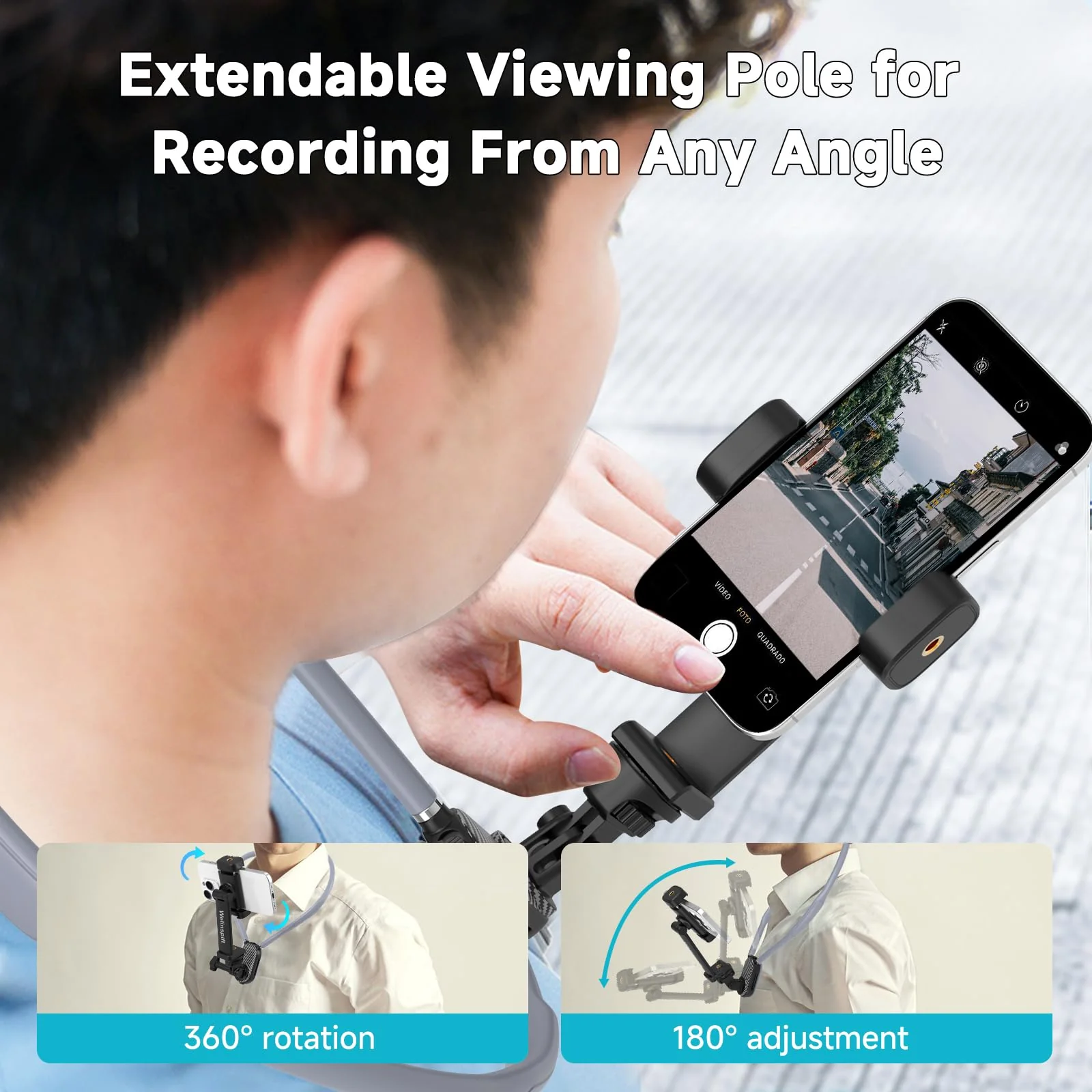 Premium Neck Phone Holder with Fill Light & Remote- POV/Vlog Chest Phone Tripod Mount w/ Anti-Shake Strap for Hands-Free Recording – Compatible with iPhone 16 15 14 13 12 Series, Andriod Cell Phones - Image 3