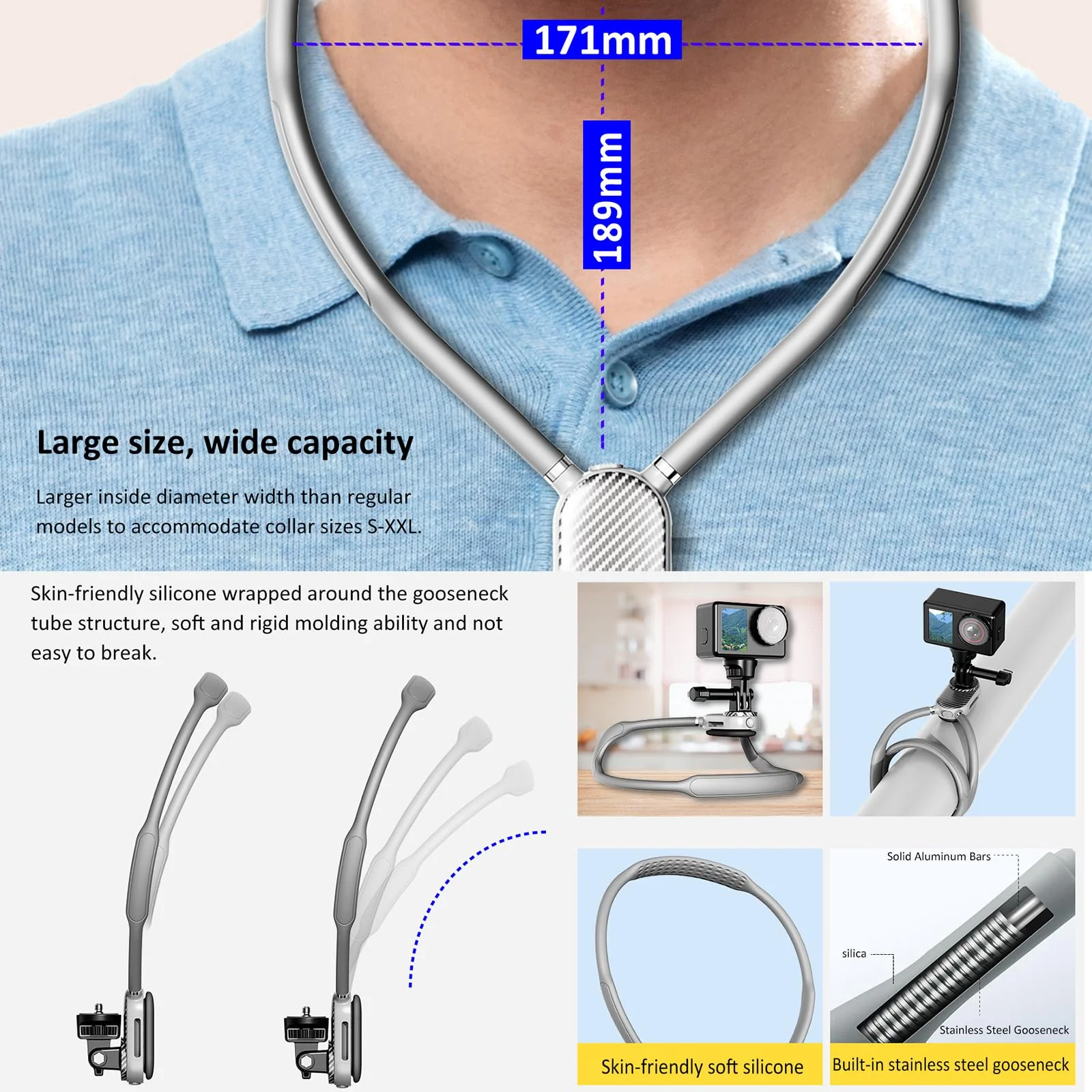 Premium Neck Phone Holder with Fill Light & Remote- POV/Vlog Chest Phone Tripod Mount w/ Anti-Shake Strap for Hands-Free Recording – Compatible with iPhone 16 15 14 13 12 Series, Andriod Cell Phones - Image 7