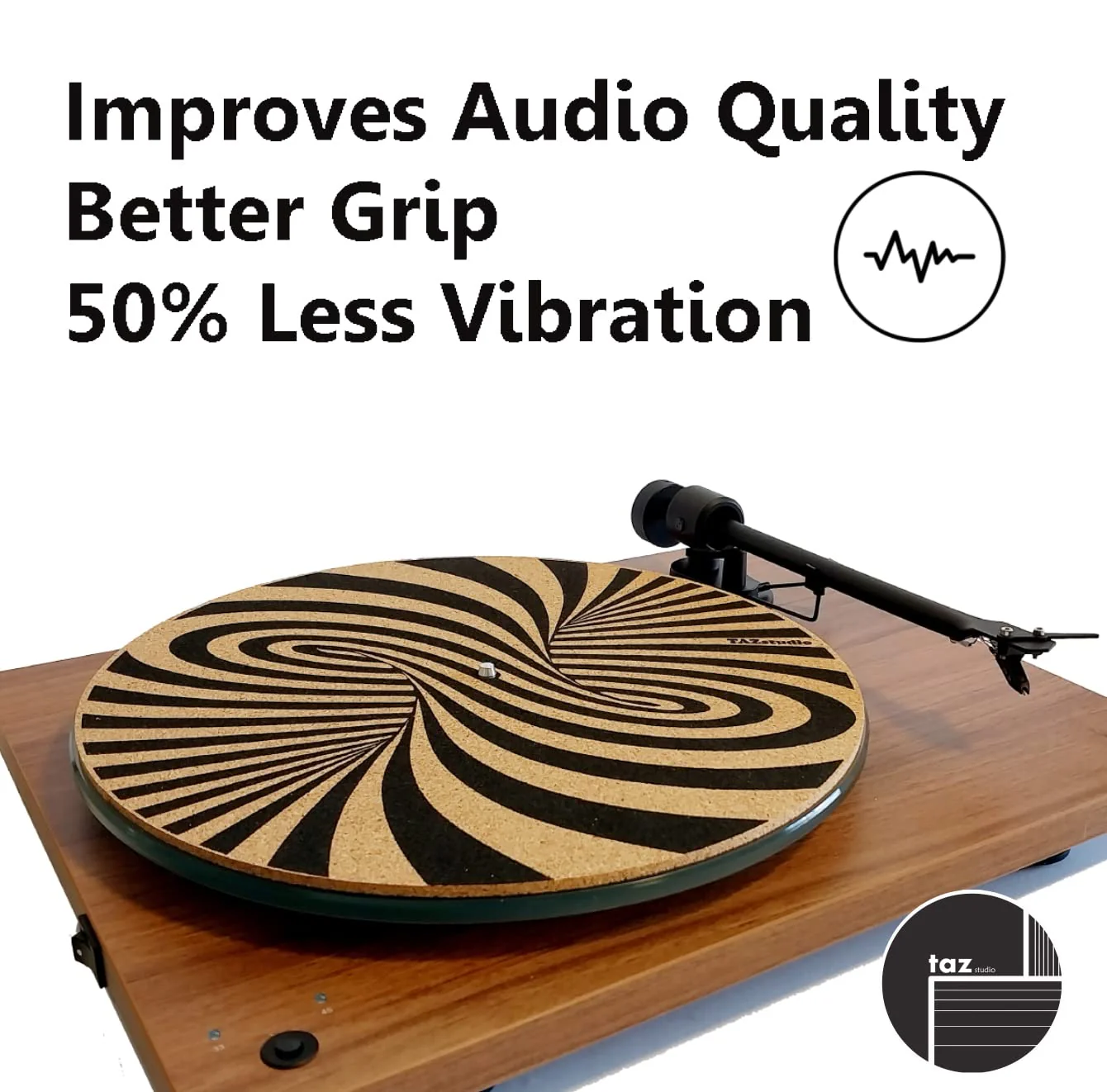 Premium slipmat - Cork Turntable Mat for Better Sound Support on Vinyl LP Record Player - Cork mat Original Geometric Design Psychedelic Geometric Spiral Art [4mm Thickness]-m7 m7-Geometric spiral - Image 2