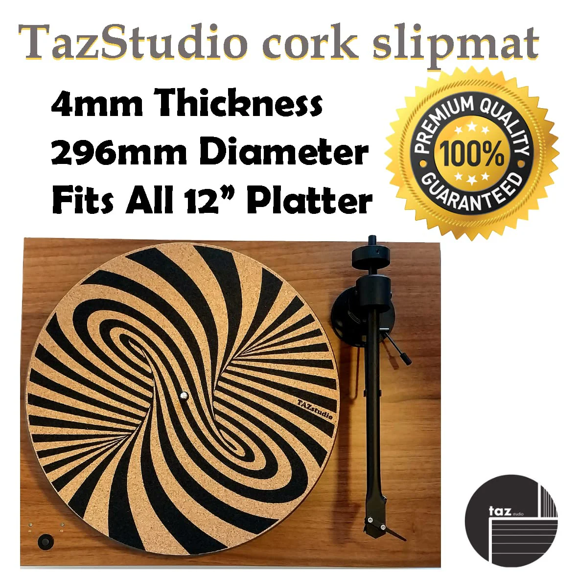 Premium slipmat - Cork Turntable Mat for Better Sound Support on Vinyl LP Record Player - Cork mat Original Geometric Design Psychedelic Geometric Spiral Art [4mm Thickness]-m7 m7-Geometric spiral - Image 3