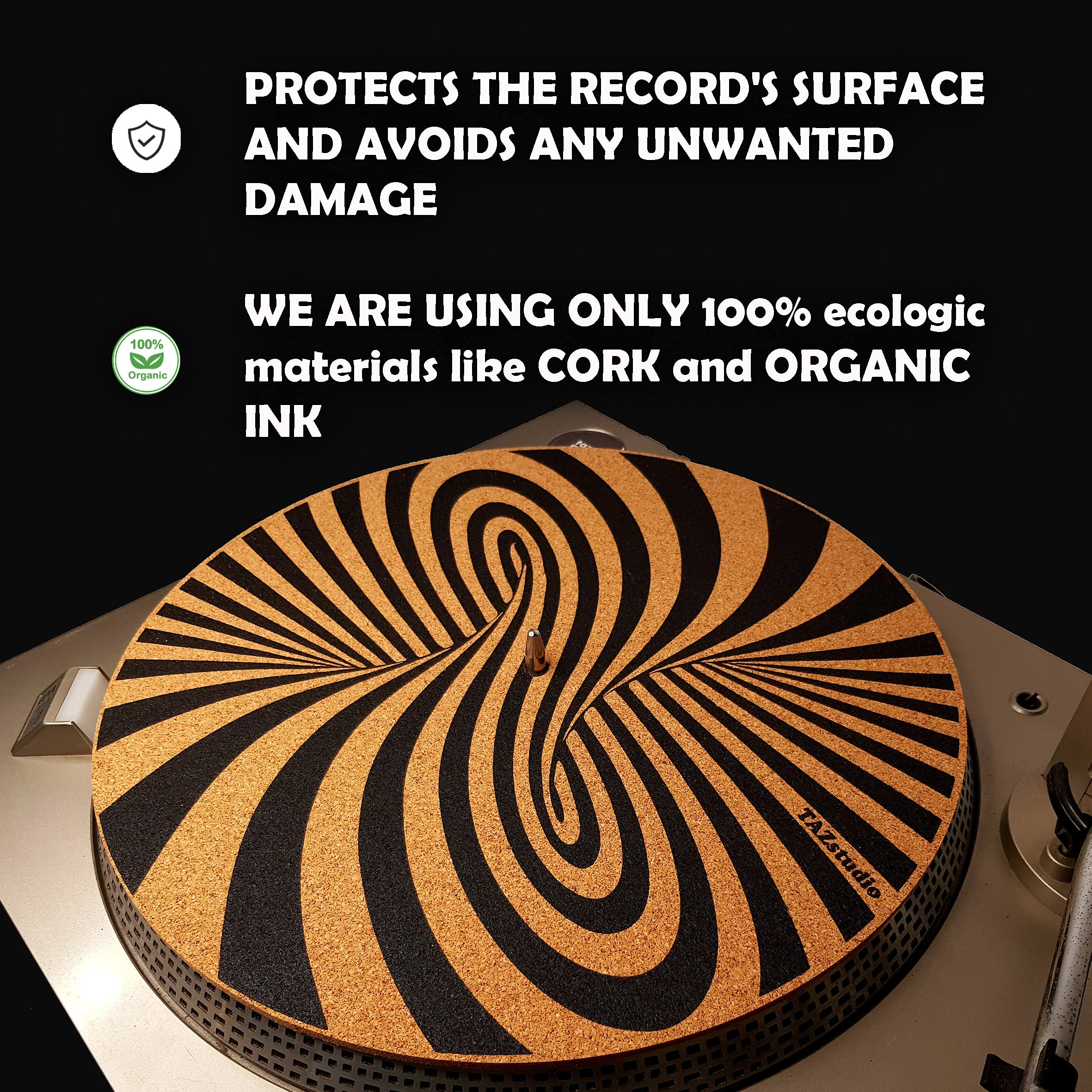 Premium slipmat - Cork Turntable Mat for Better Sound Support on Vinyl LP Record Player - Cork mat Original Geometric Design Psychedelic Geometric Spiral Art [4mm Thickness]-m7 m7-Geometric spiral - Image 4