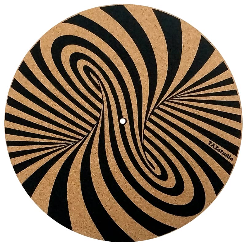 Premium slipmat - Cork Turntable Mat for Better Sound Support on Vinyl LP Record Player - Cork mat Original Geometric Design Psychedelic Geometric Spiral Art [4mm Thickness]-m7 m7-Geometric spiral - Image 8