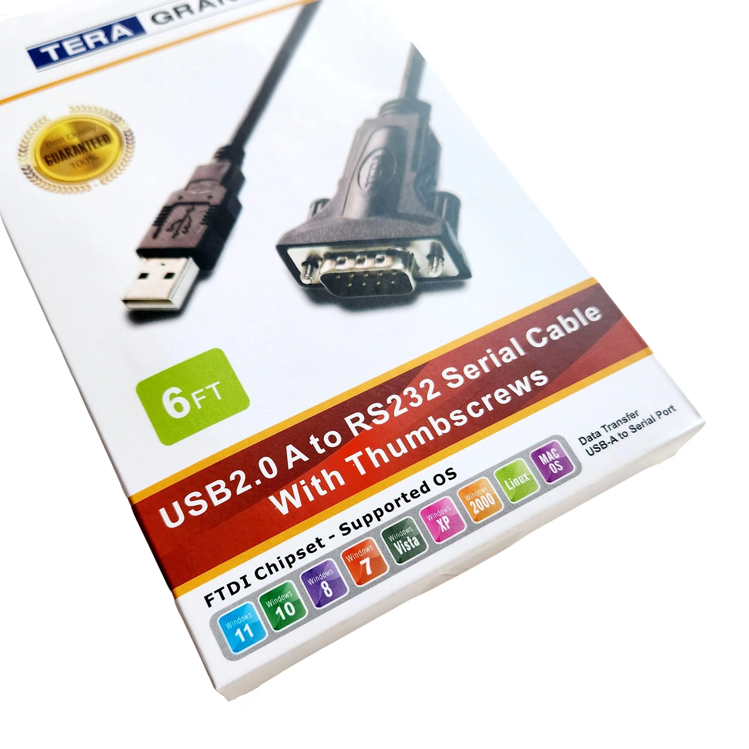 Premium USB 2.0 to RS232 Serial DB9 Adapter Cable 6 Feet - Supports Windows 11, 10, 8, 7, Vista, XP, 2000, 98, Linux and Mac - Built with FTDI Chipset and Thumbscrews 6 ft - Image 6