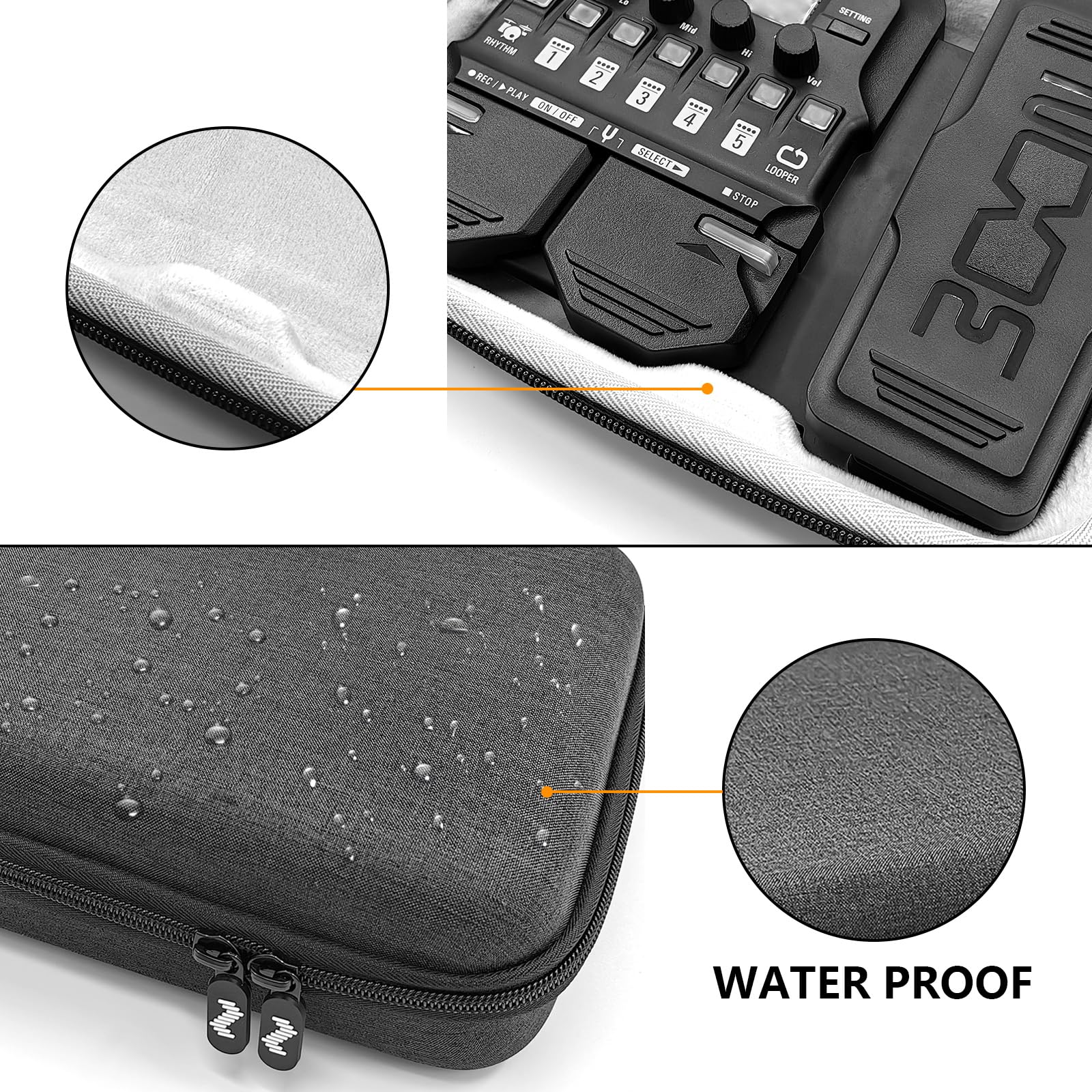 Premium velvet interior HardCase Compatible with Zoom G1X Four case B1X A1X Guitar Bass Multi-Effects Pedal cover (Grey) Grey - Image 6
