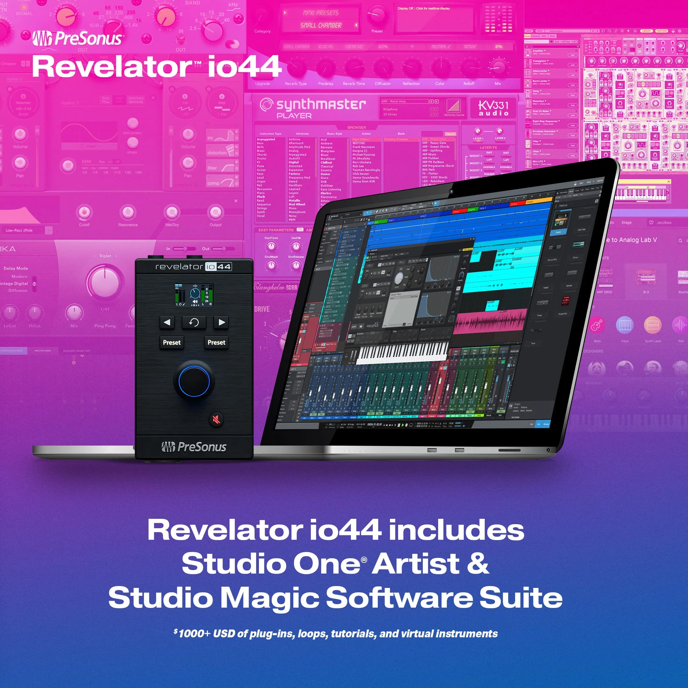 PreSonus Revelator io44 USB-C Audio Interface for music production and streaming with built-in mixer and easy-to-use effects presets plus Studio One DAW Recording Software Revelator io44 USB-C Interface - Image 3