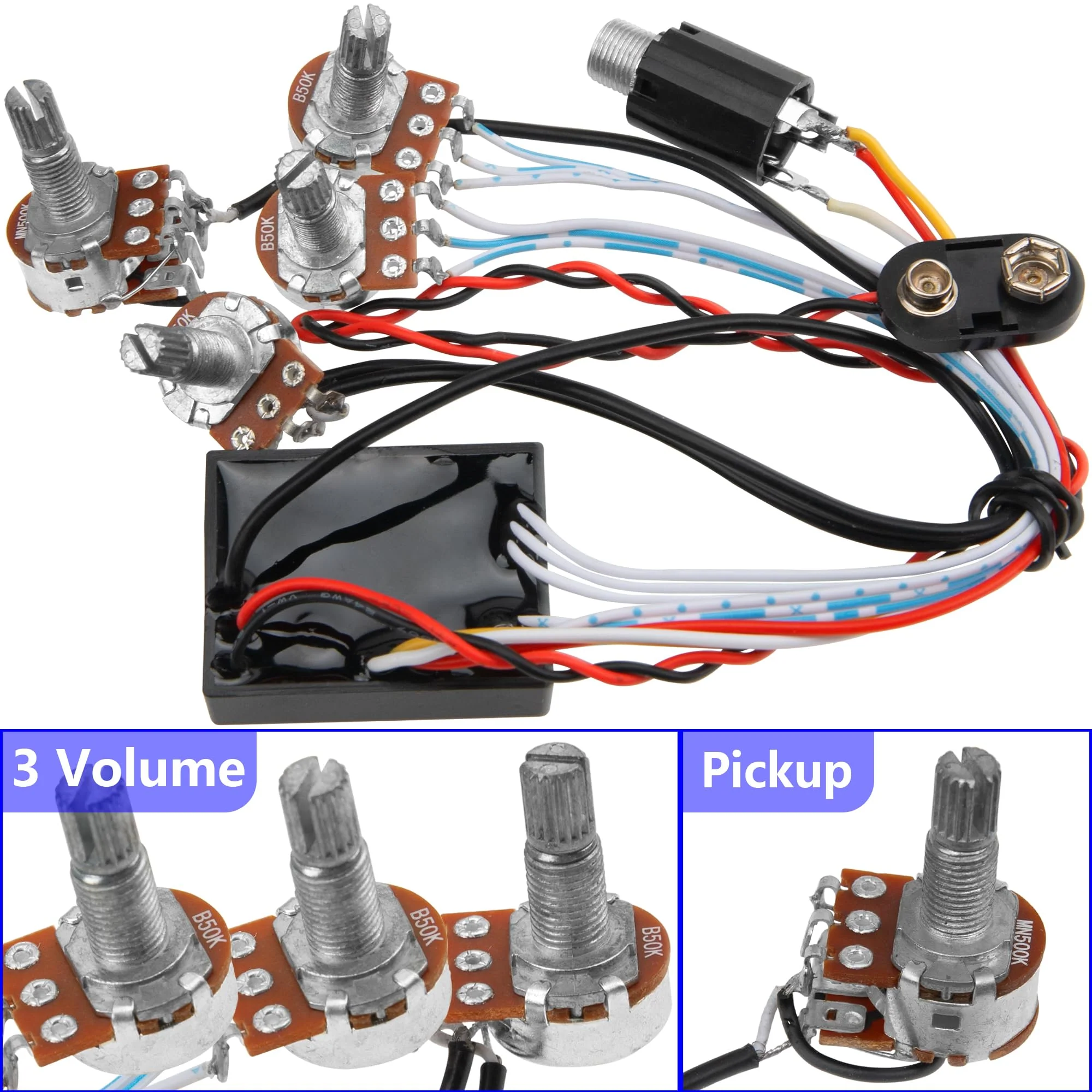 Prewired 2 Band Active Passive EQ Equalizer Preamp Circuit & 9V Pickup Battery Holder Case Compatible with Guitar Bass Instruments - Image 2